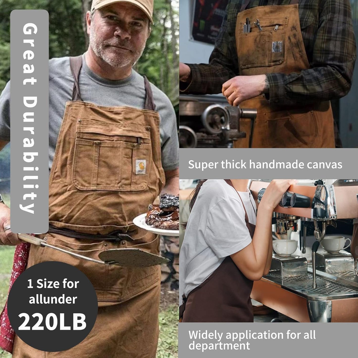 Work Aprons for Men,Kitchen Grill Apron with Pockets,Chef Cooking Aprons with Adjustable Straps and Pockets.