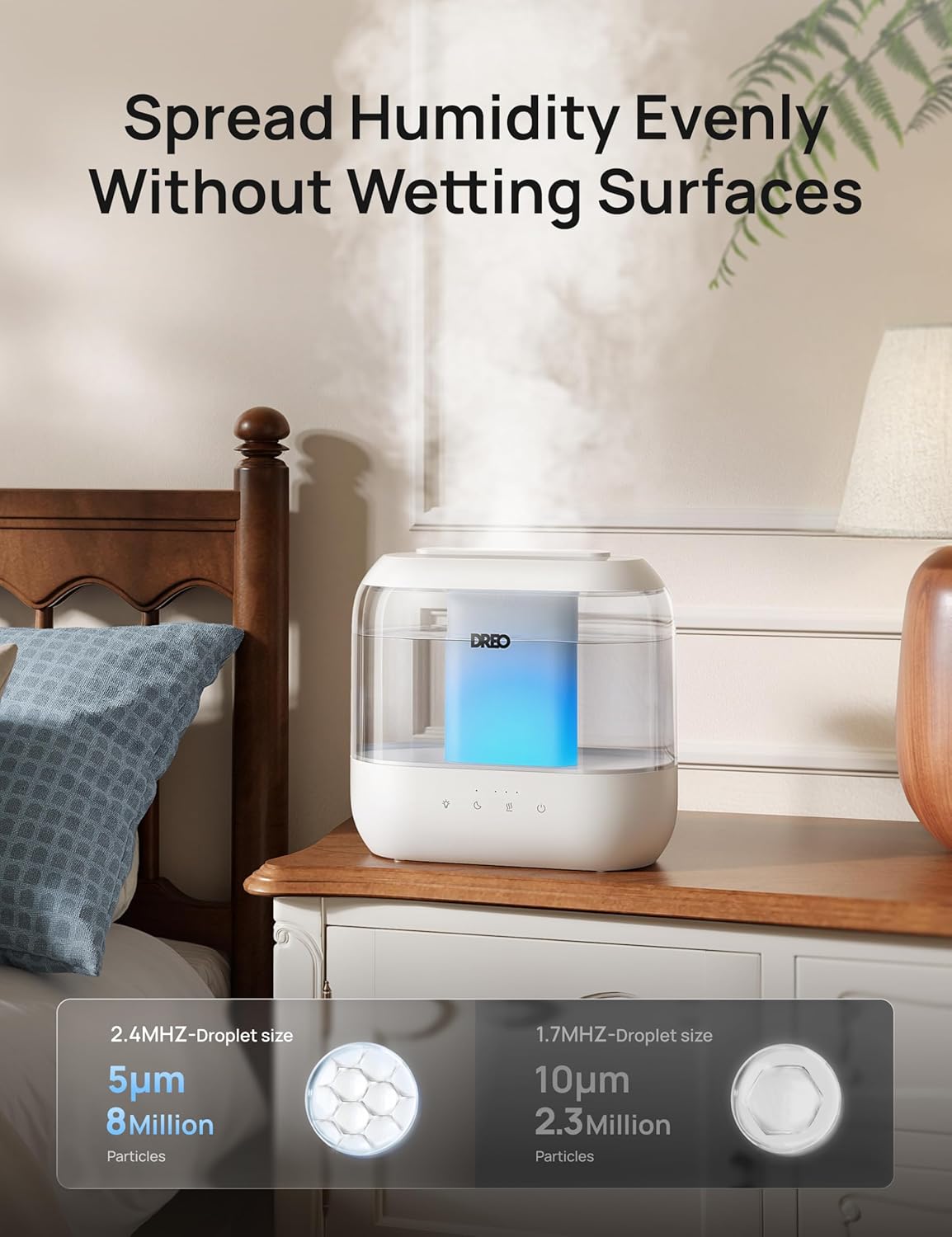 Dreo Humidifiers for Bedroom, 4L Top Fill for Large Room, 36H Runtime,