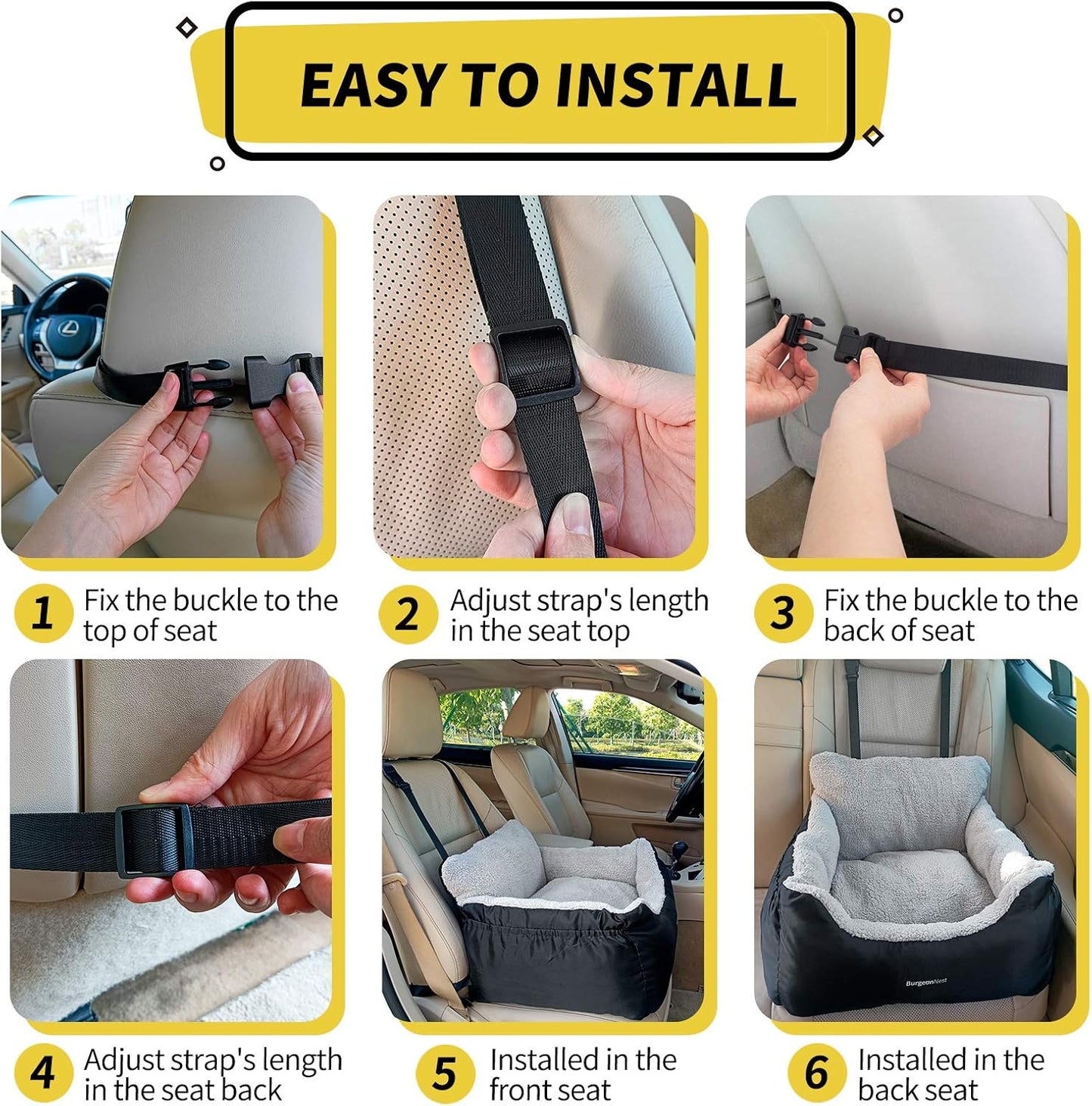 BurgeonNest Dog Car Seat for Small Dogs, Soft Pet Car Travel Home Bed 