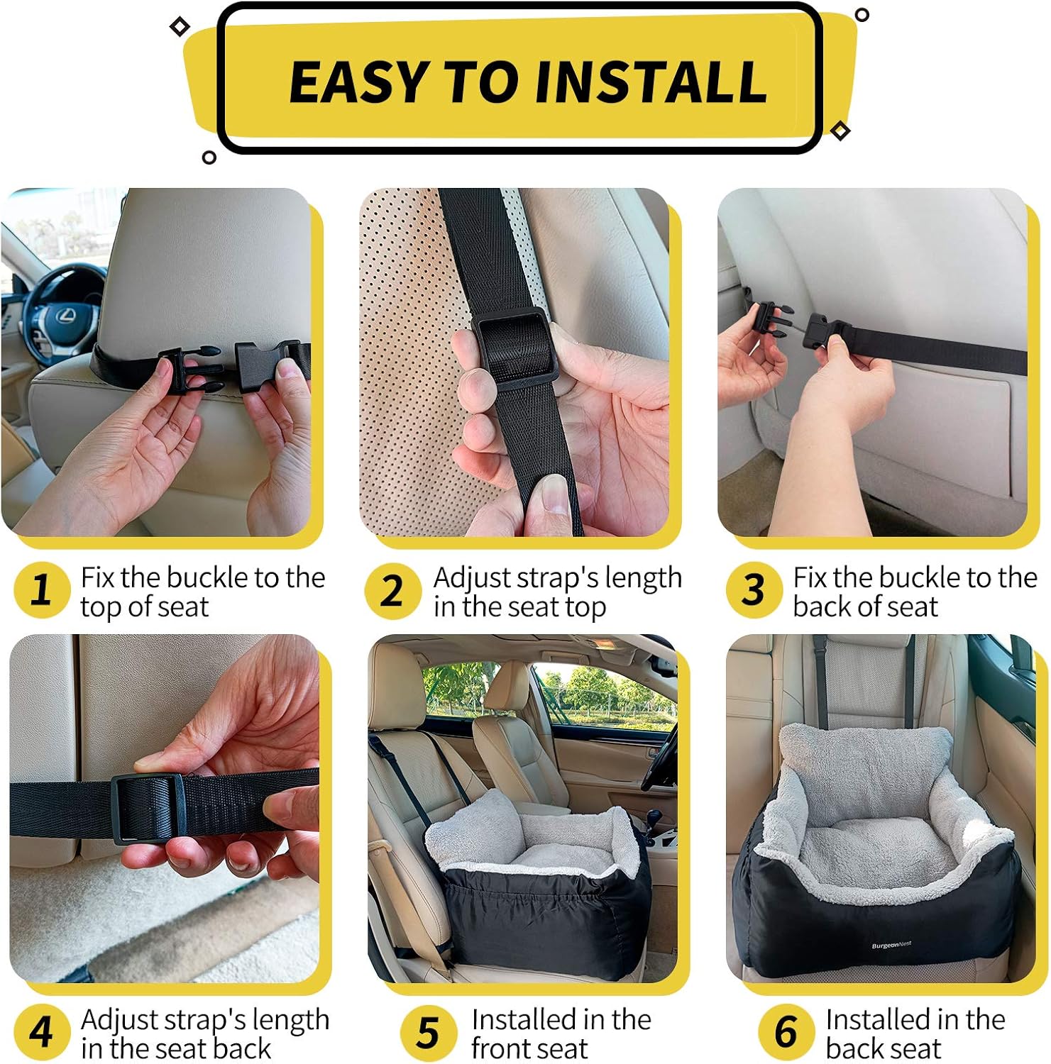 BurgeonNest Dog Car Seat for Small Dogs, Soft Pet Car Travel Home Bed 