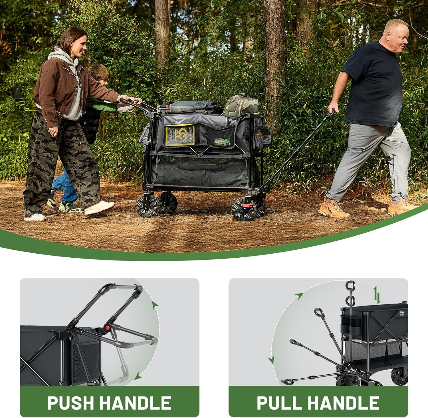 TIMBER RIDGE Push & Pull Double Decker Wagon, 400L Large Capacity Heav