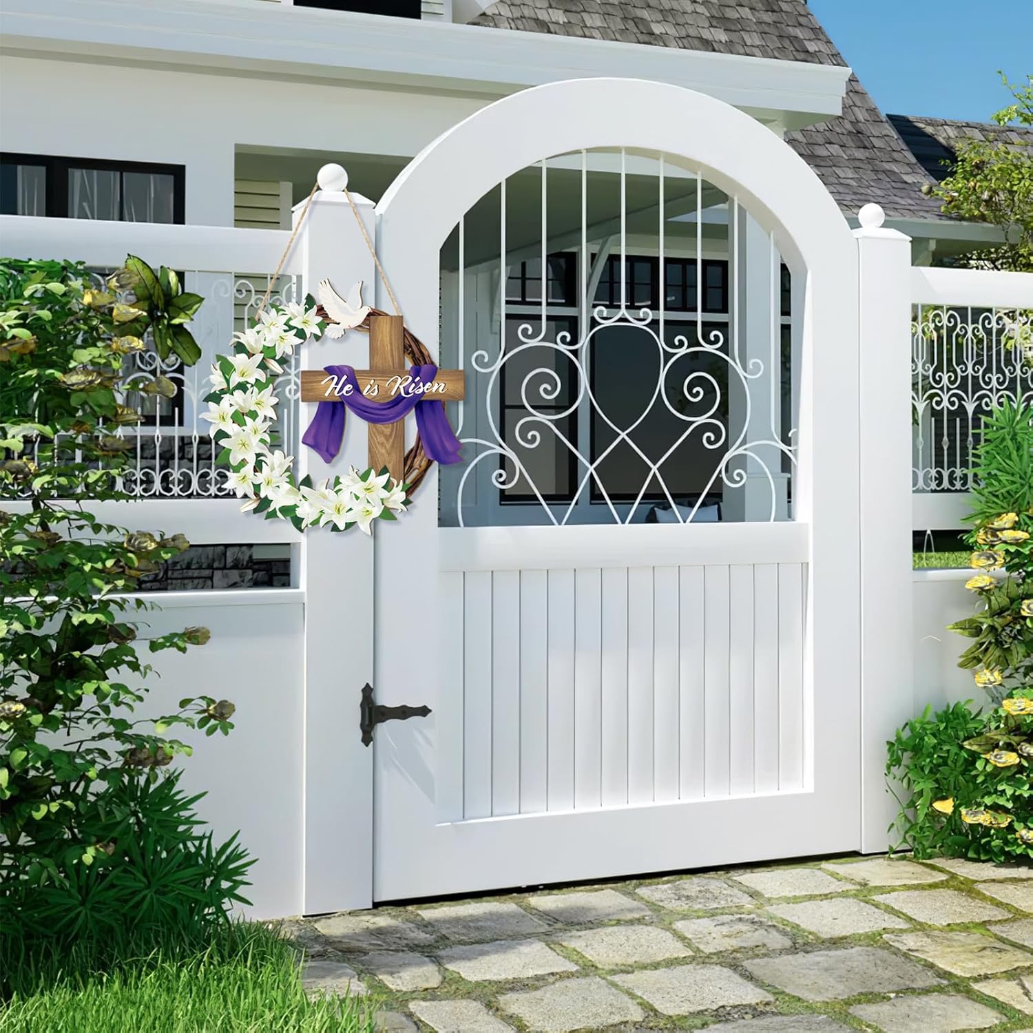 He is Risen Easter Decoration Wooden Wreaths for Front Door Sign Cross