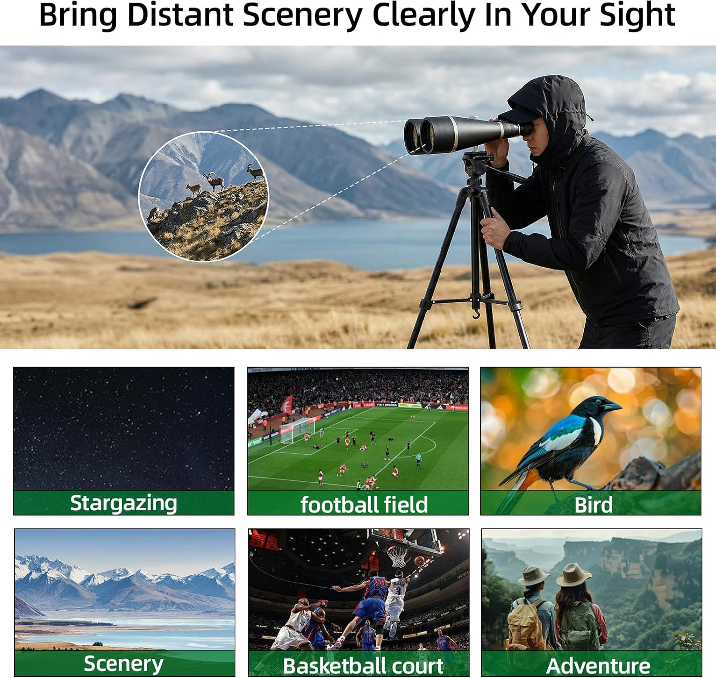 30-260X80 Binoculars for Adults High Powered,Zoom Binoculars with Tripod and Straps for Stargazing,Bird Watching,Travel(Black Silver