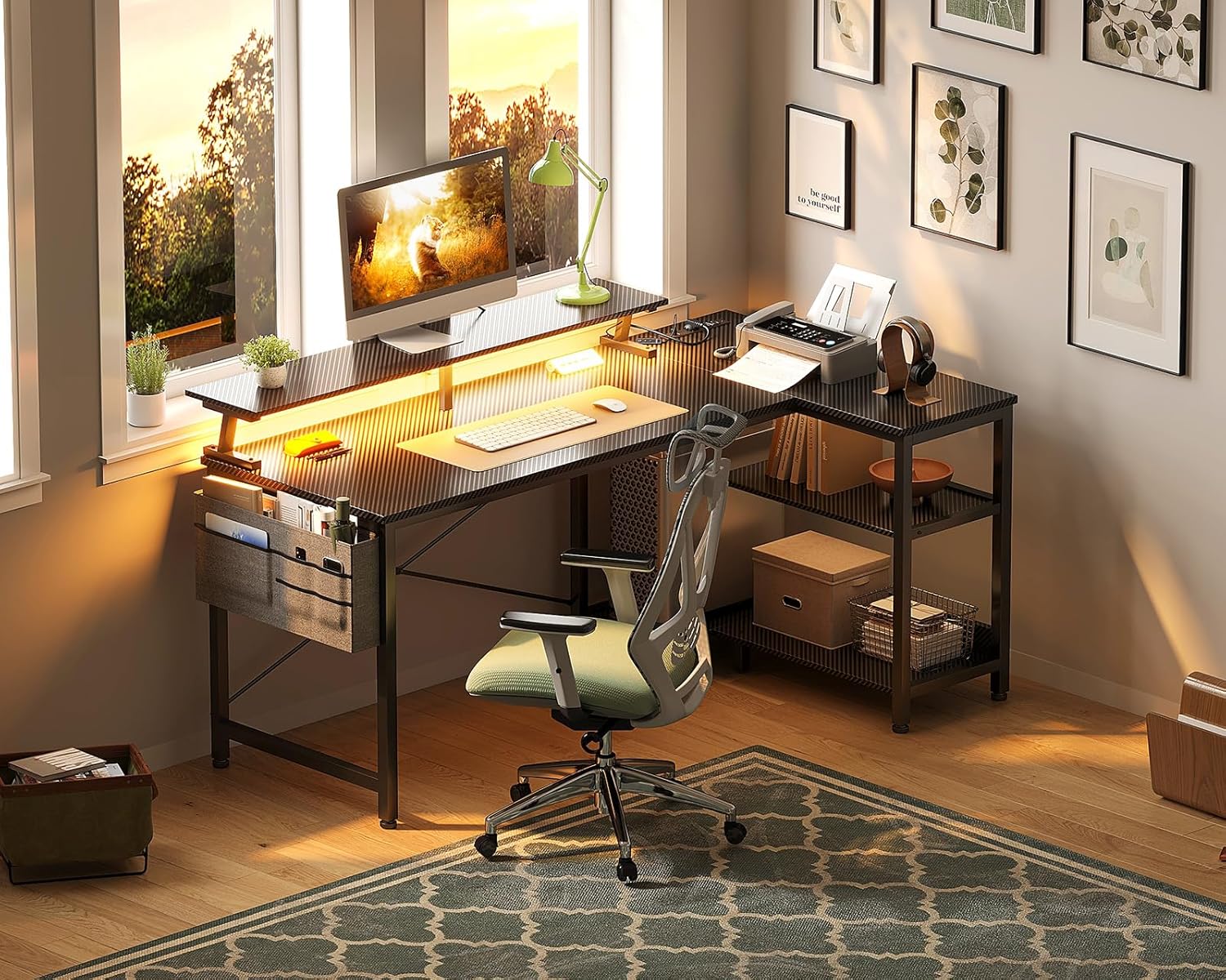 ODK 48 Inch Gaming Desk with USB Charging Ports and LED Lights, Revers