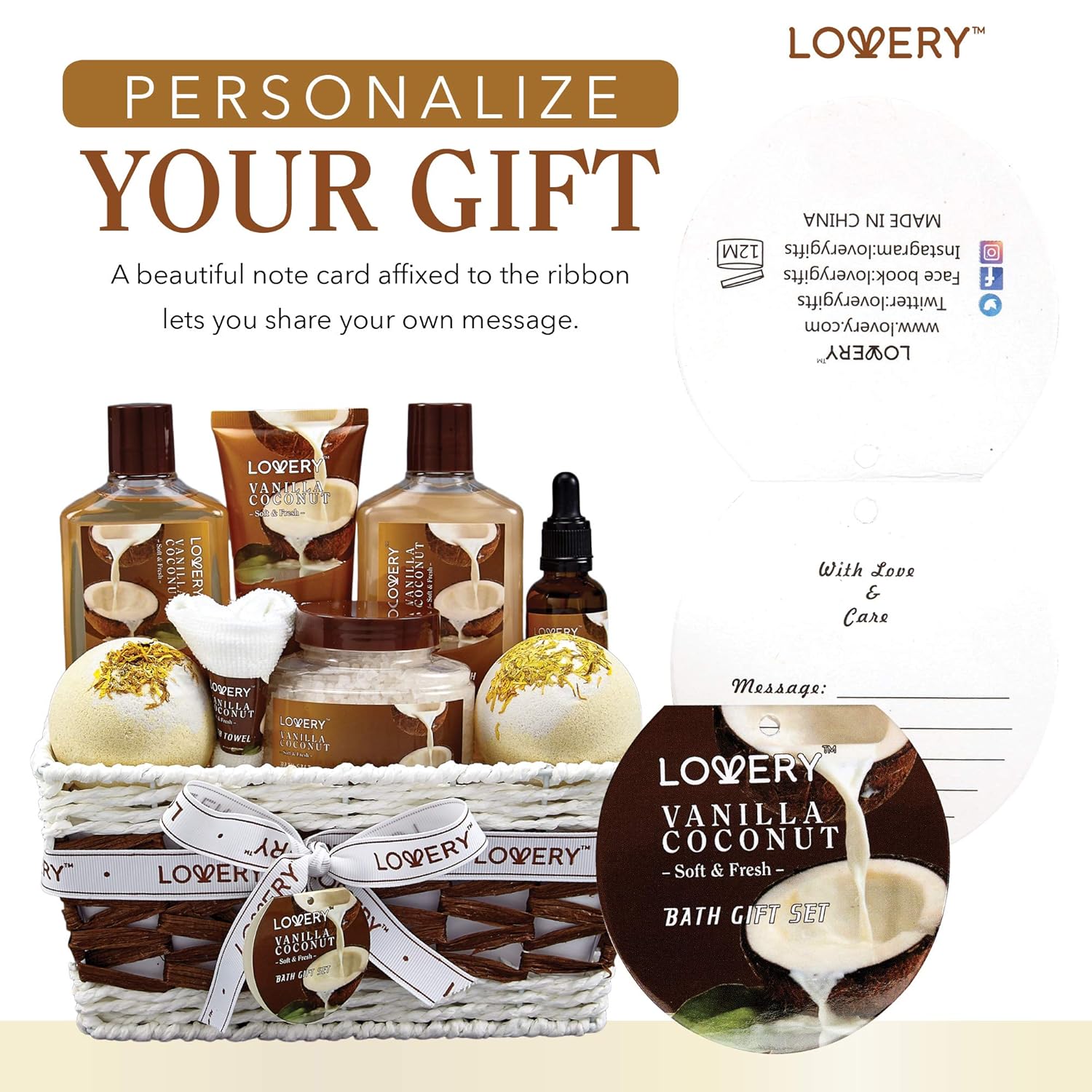 Gifts For Women Gift Basket for Women– 9 Piece Set of Vanilla Coconut 