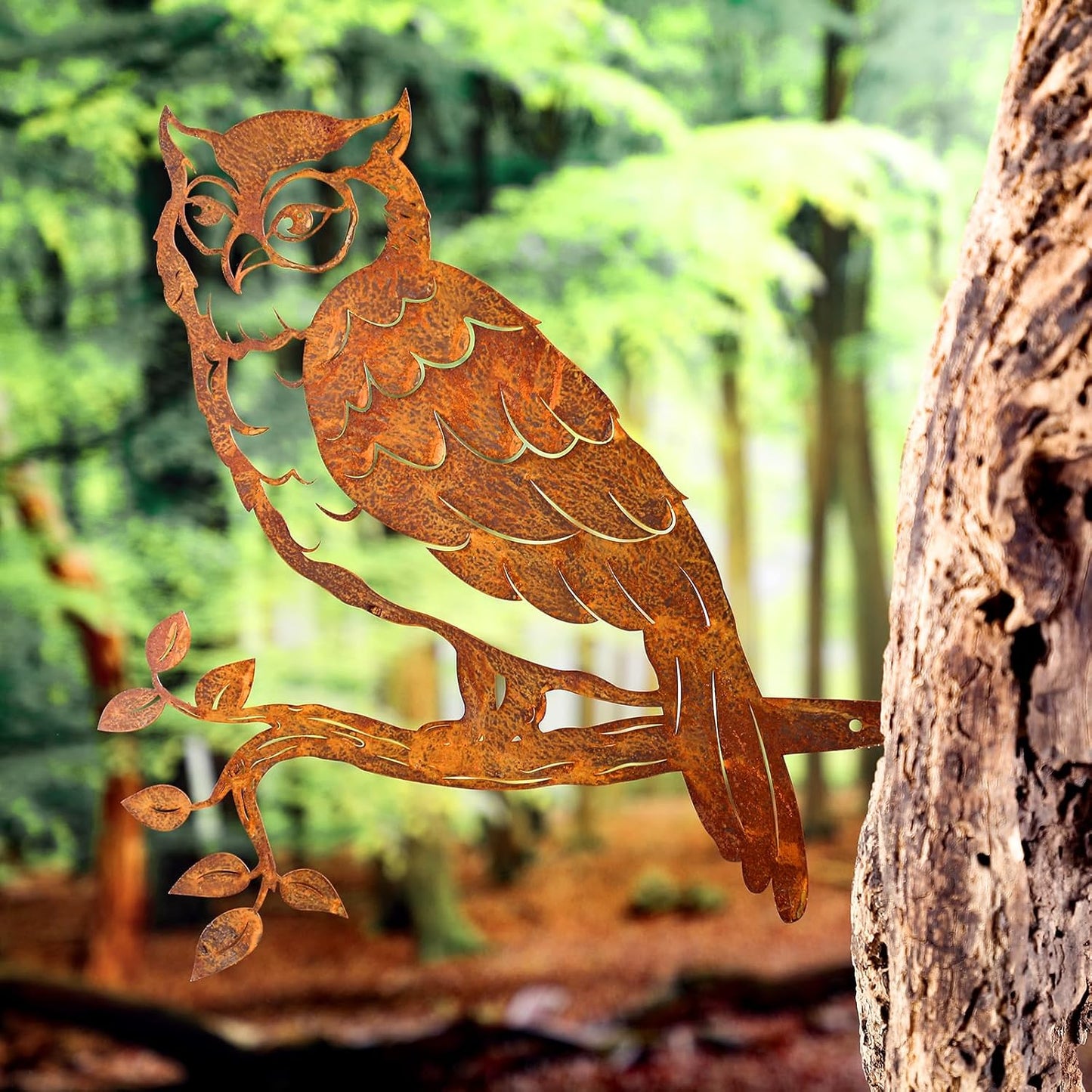 Rustic Copper Metal Owl Statue Outdoor Garden Decor Weather Resistant Rusty Metal Wall Art for Patio Lawn and Backyard Sculpture Gift