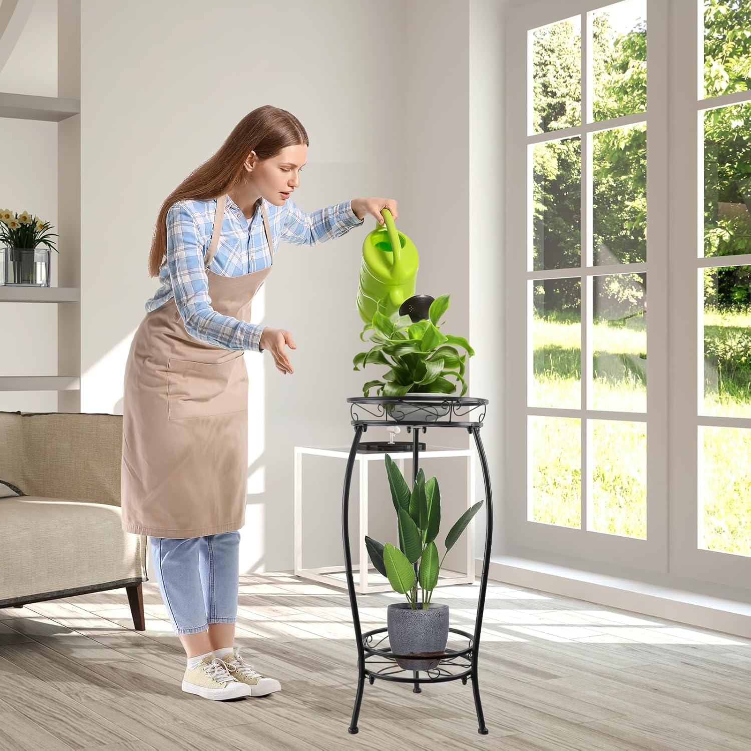 Plant Stand Indoor Outdoor 27.1'', 2 Tier Tall Metal Plant Stands, Hea