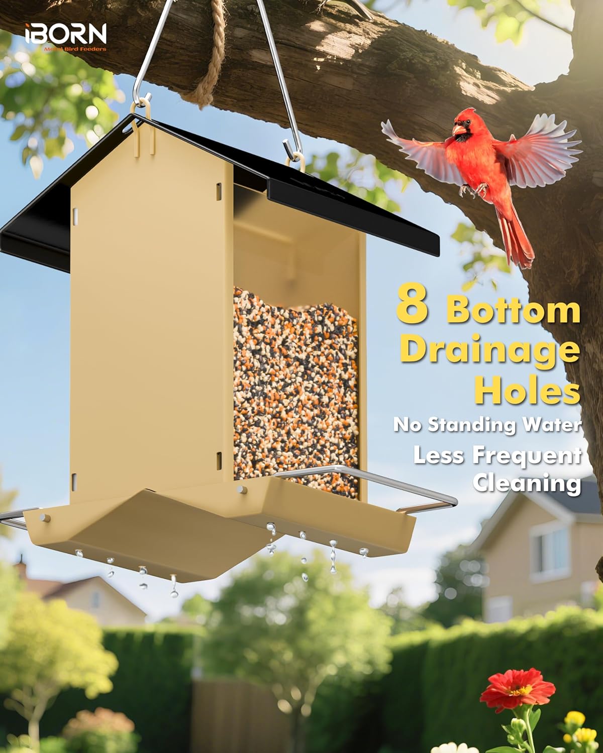 iBorn Bird Feeders for Outdoors,Bird Feeder with Weatherproof Metal Ro