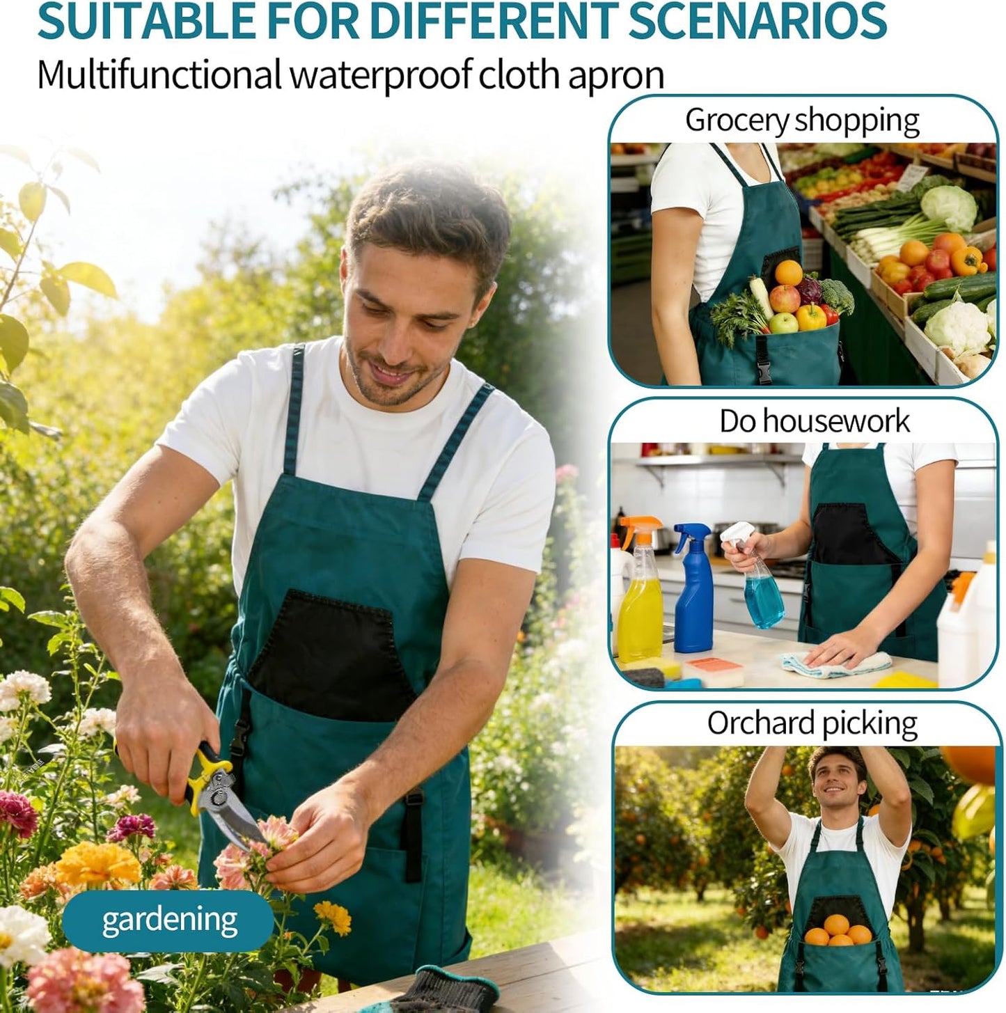 Gardening Apron with Pockets - 600D Waterproof Cross Back Apron for Wo
