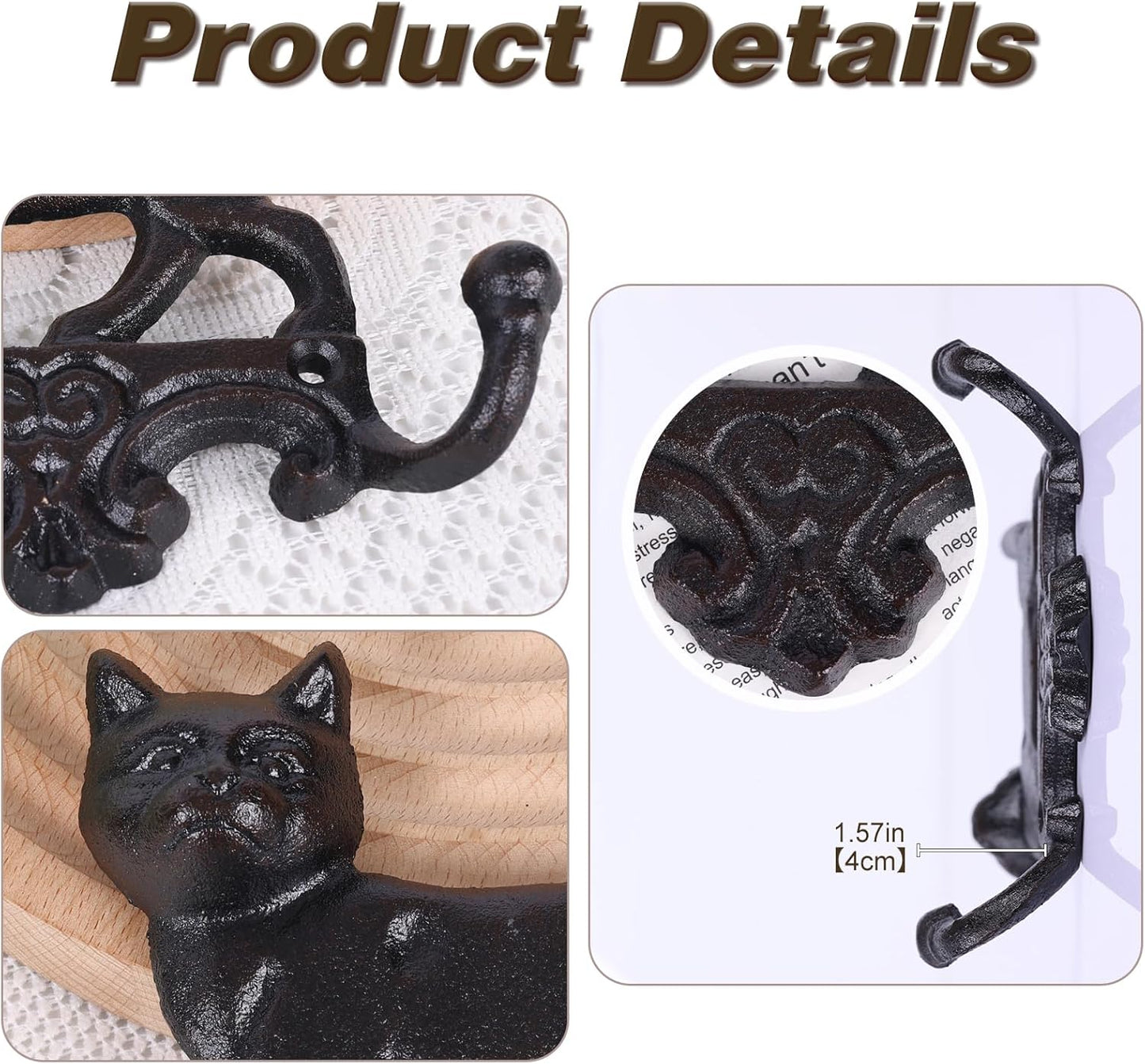 Cast Iron Cat Wall Mounted Hooks,for Wall Decorative Dog Family Key Ho