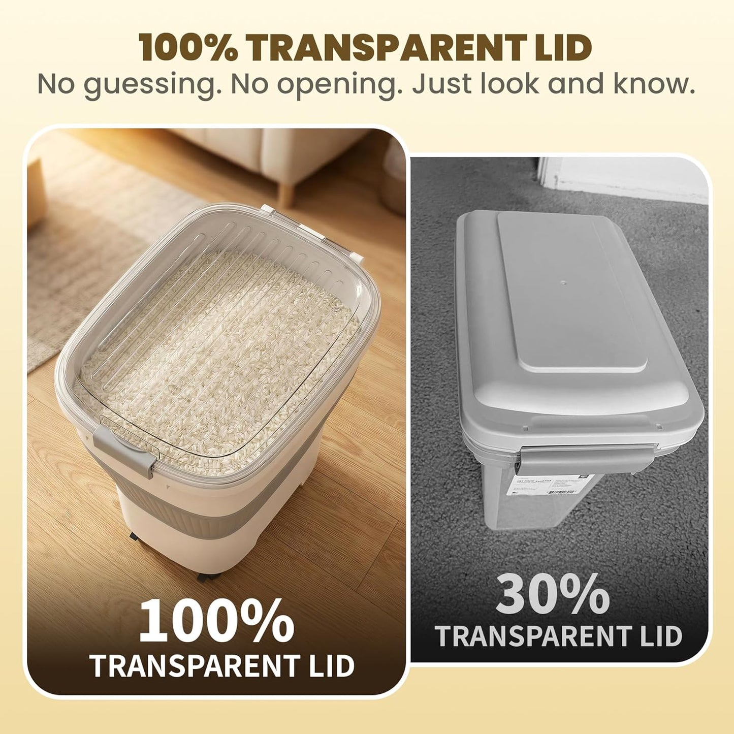 25-40Lbs Rice Container,Collapsible Food Storage Containers with Airtight Clear Lid,Wheels,Rice Storage Container with Small Bin and Scoop,Rice Dispenser for Flour Sugar Cereal Grain Dog Cat