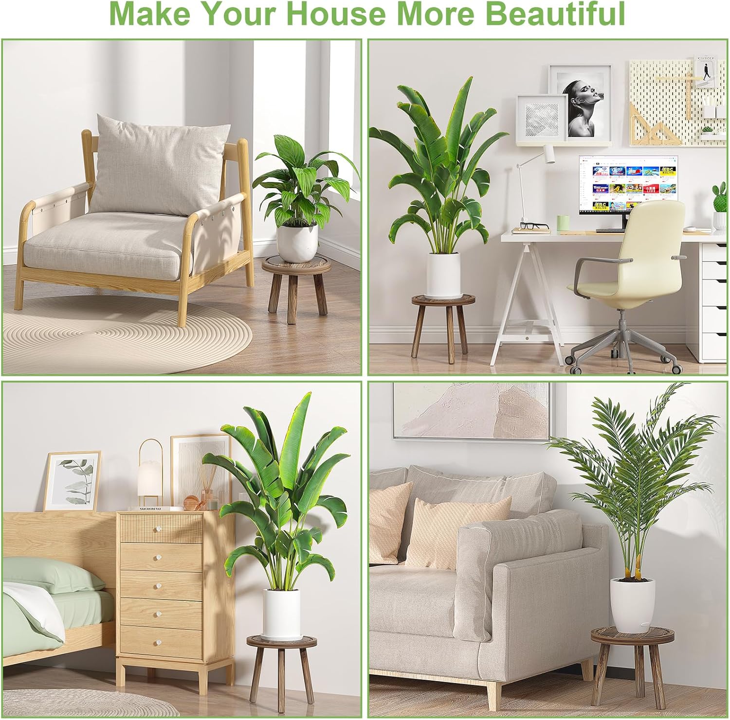 3-Pack Wood Plant Stands Indoor, Single Plant Stand for 6-12 Inch Pots