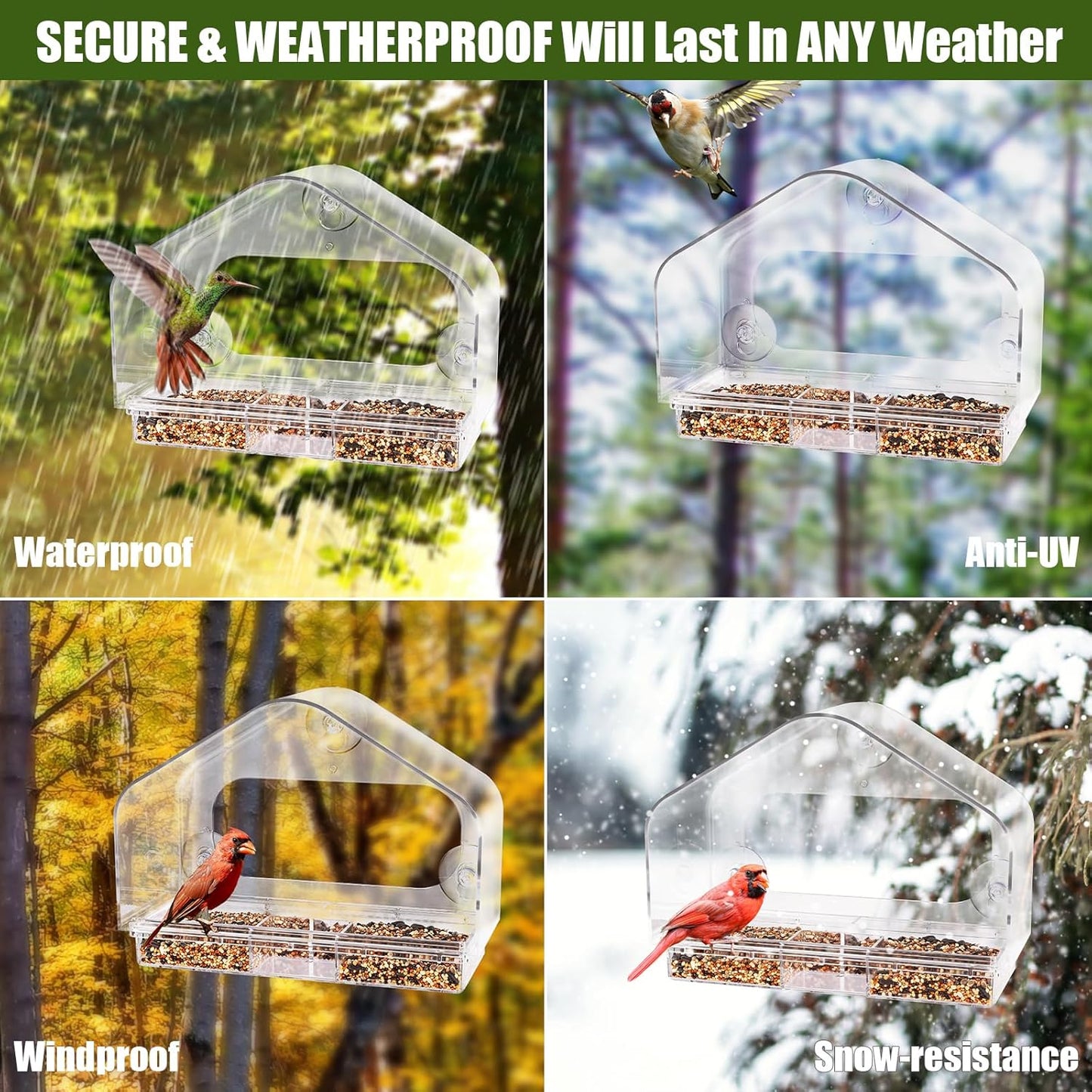 HOMEE Acrylic Bird Feeder,Clear Window Bird Feeders with Suction Cups for Outdoors Feeding Watching for Garden and Yard