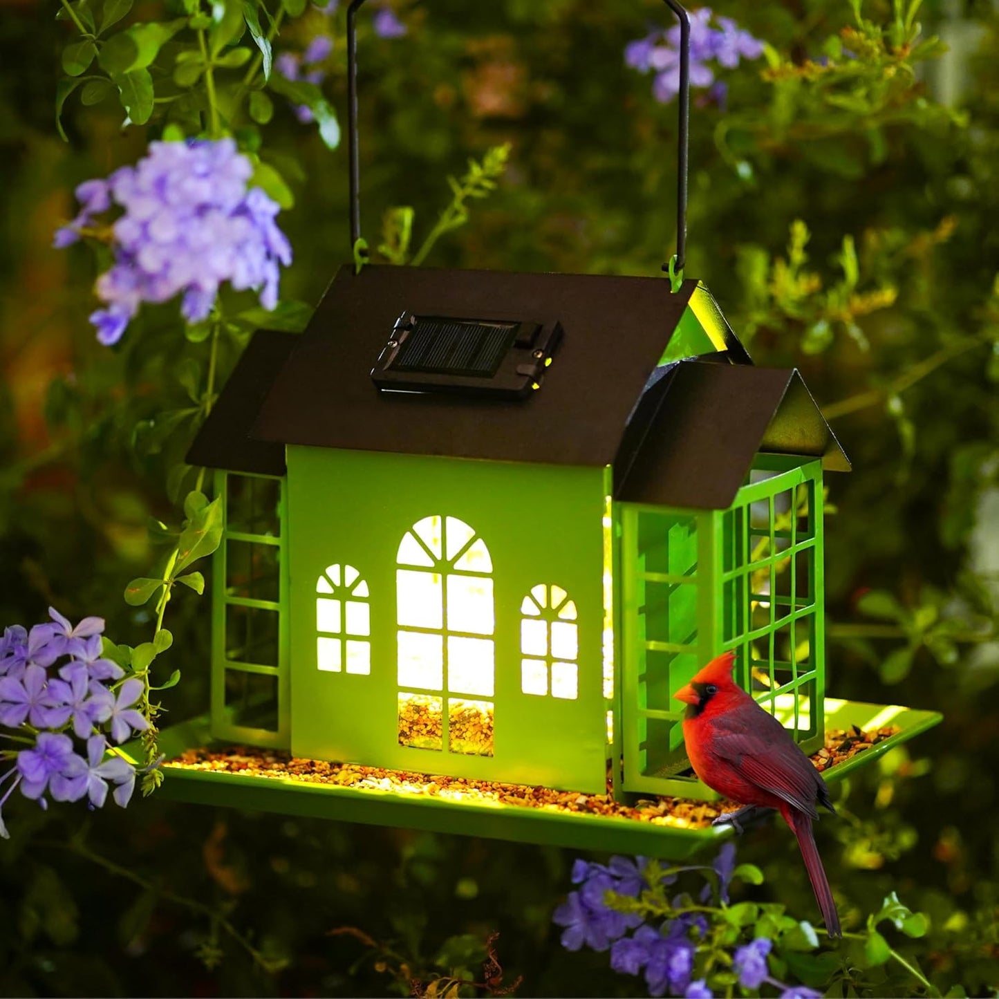 Bird Feeders for Outdoors,Solar Metal Large Capacity Cardinal Birdfeeders with Suet Holder,Cardinal Bird Suet Feeder,Birdhouse,Weatherproof and Durable