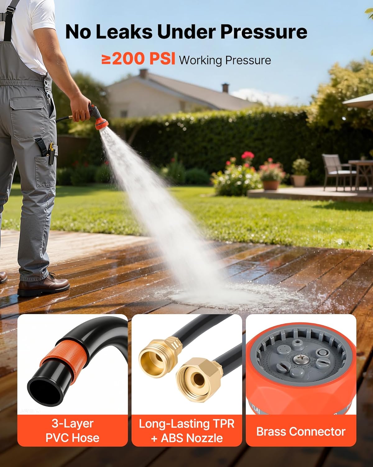 VEVOR Retractable Garden Hose Reel, 1/2 in x 50 ft, Wall Mounted Hose 