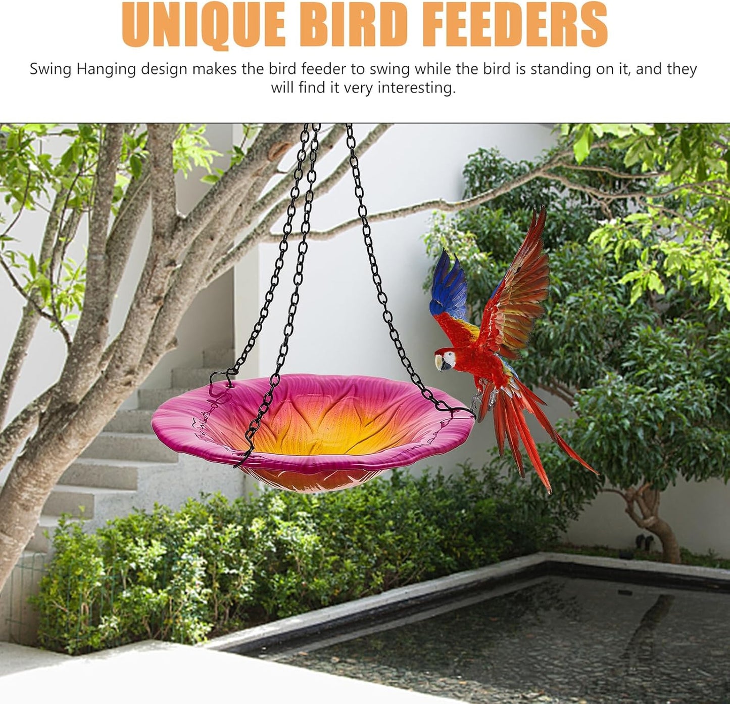 Milisten Hanging Flower-Shaped Bird Feeder and Bath for Outdoors, 8-in