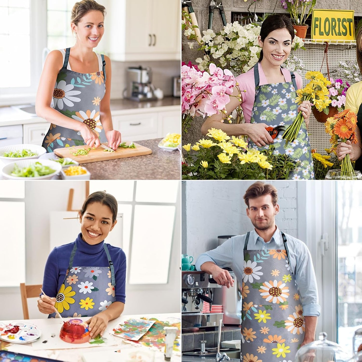 Apron for Women with Pockets, Adjustable Waterproof Floral Chef Aprons
