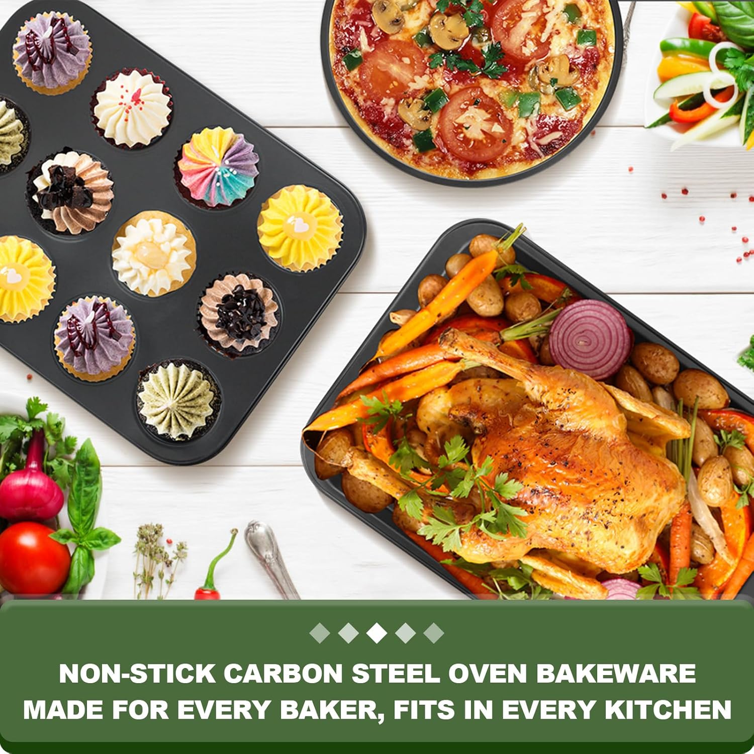 EWFEN Bakeware Sets, Baking Pans Set, Nonstick Oven Pan for Kitchen wi