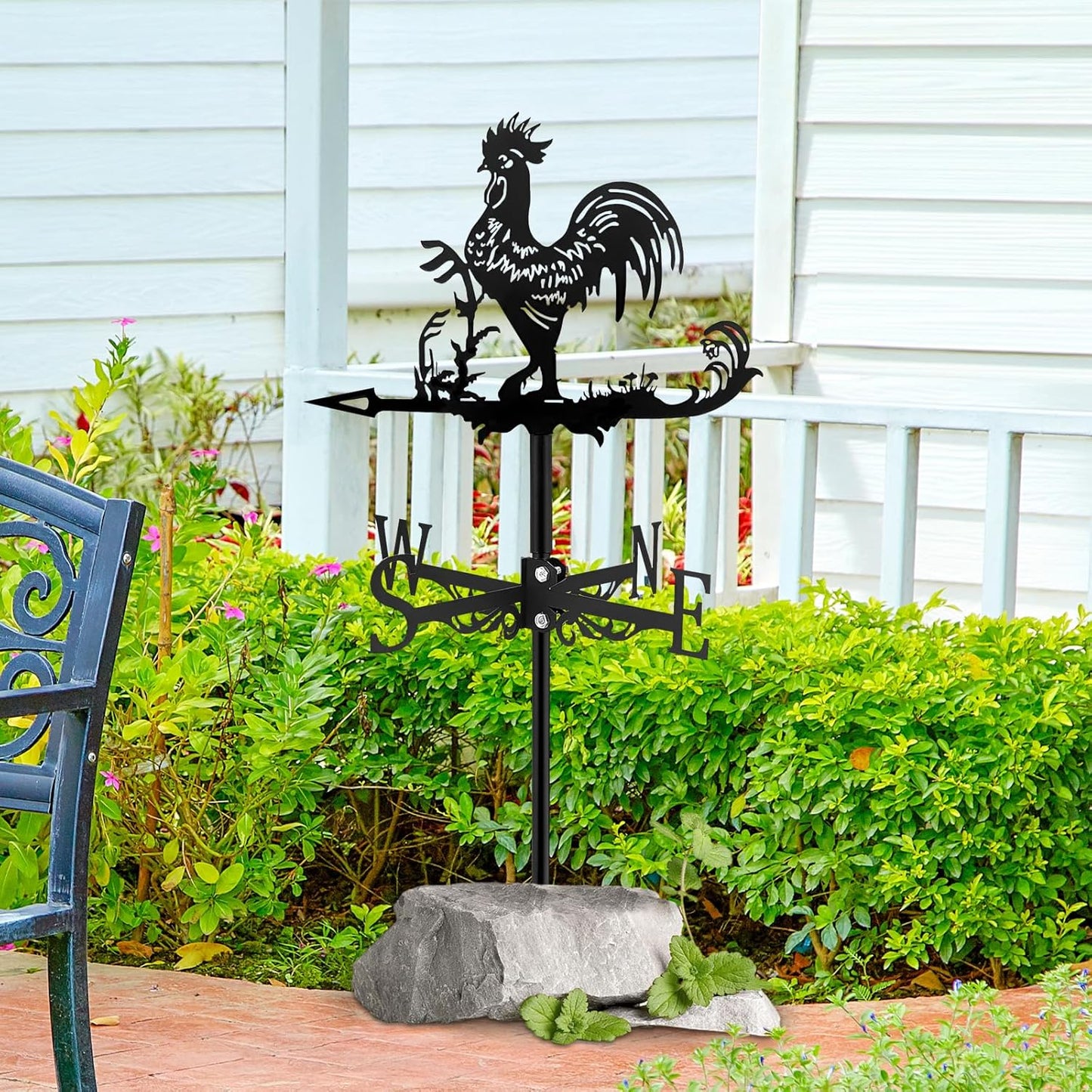 Fenteer Metal Rooster Shape Weathervane Roof Mount Weather Vane Outdoor Scene Chicken Garden Weather Vane for for Shed Garden Yard Patio Decor