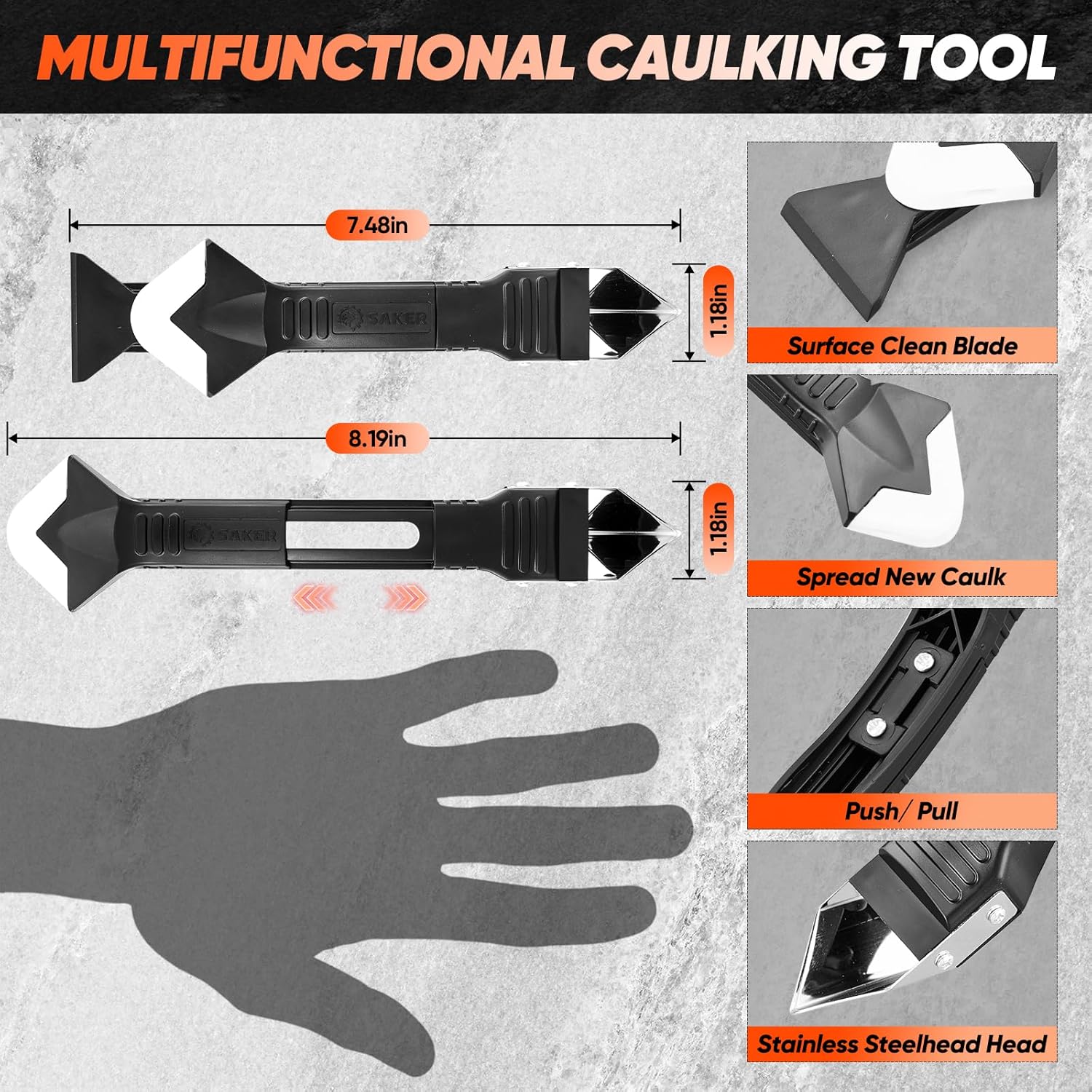 Saker Silicone Caulking Tools-3 in 1 Sealant Finishing Tool Grout Remo