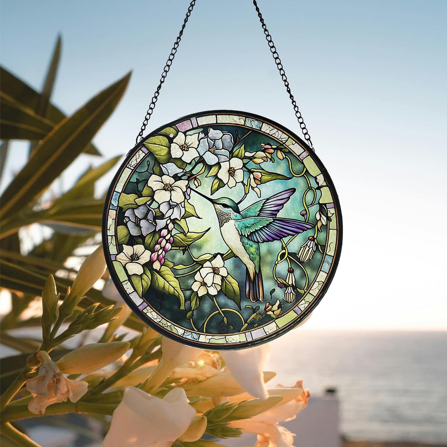 Sun Catcher Stain Glass,Hummingbird Suncatcher Stained Glass Decor for Window Hanging, Gardening Gifts for Women with 6.3 Inch