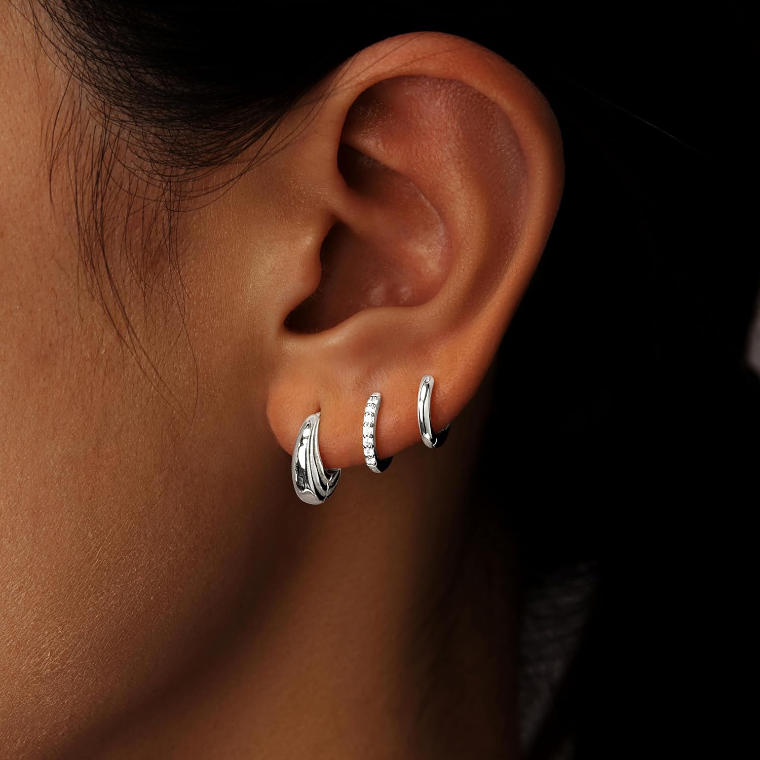 Small Sterling Silver Huggie Hoop Earrings Set for Women, Hypoallergen