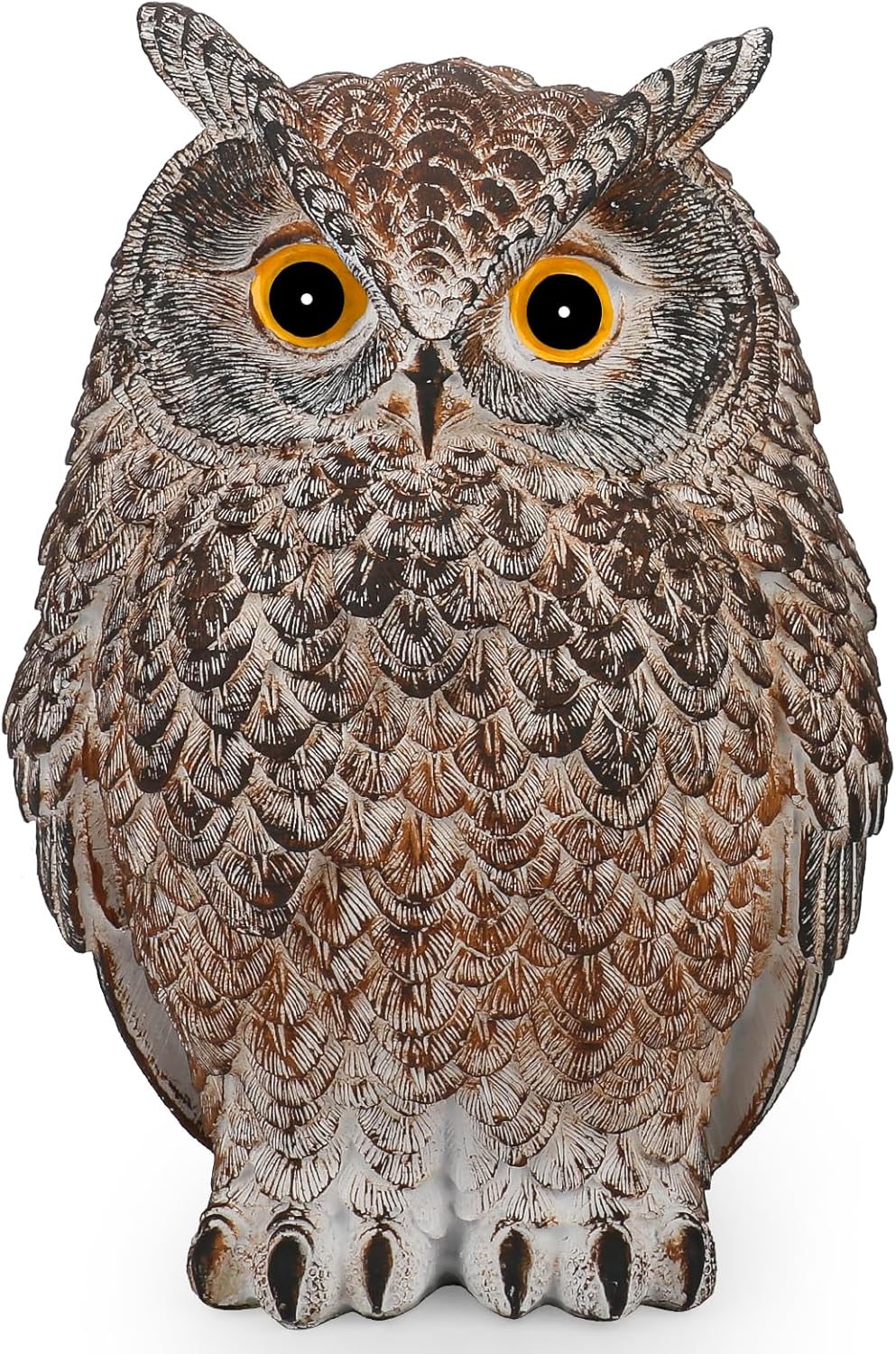 8.3" Realistic Owl Statue for Indoor & Outdoor Decoration, Effective Birds Deterrent for Garden, Patio, Yard, Fake Owl Suitable for Home Decor (Brown)