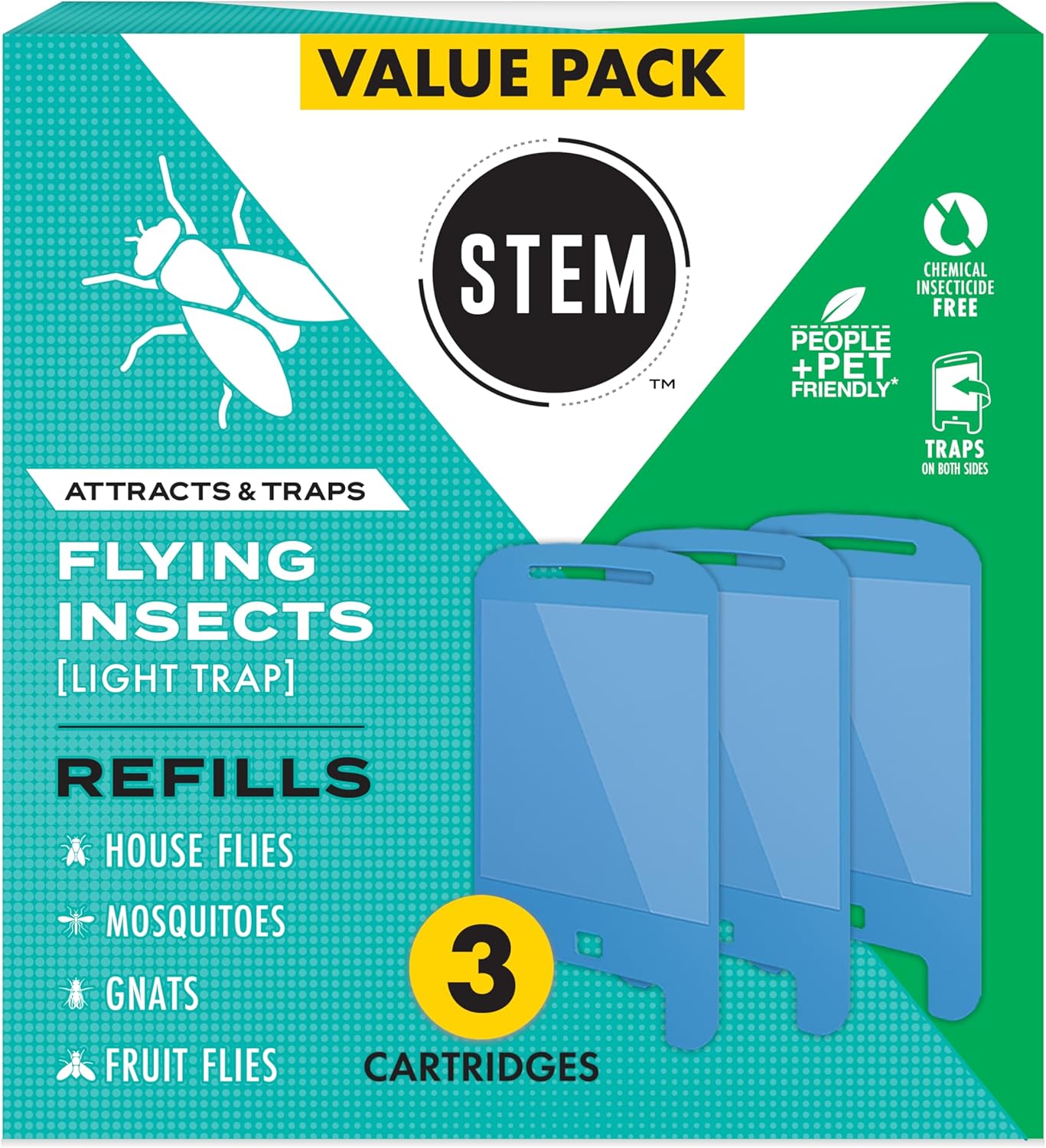 STEM Insect Light Trap Refill Cartridges, Indoor Fruit Fly Trap, Insec