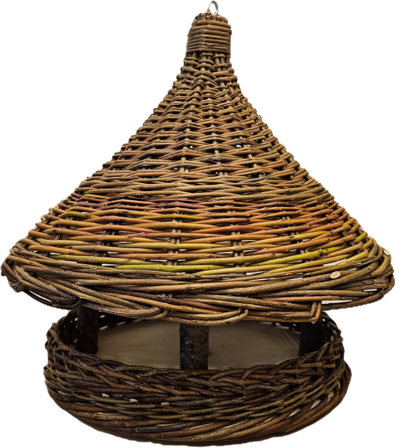 Handmade Wicker Bird Feeder with Roof 15 x 14.6 in – Rustic Willow Hanging Garden Feeder for Patio, Balcony and Yard