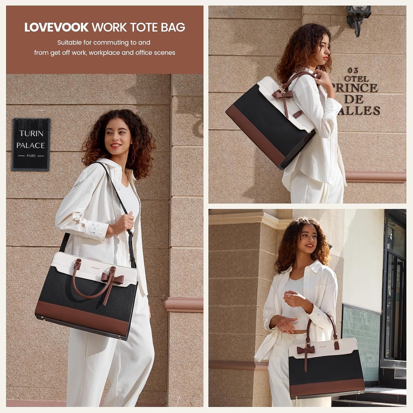 LOVEVOOK Laptop Tote Bag for Women,Leather Work Bag, Waterproof Busine