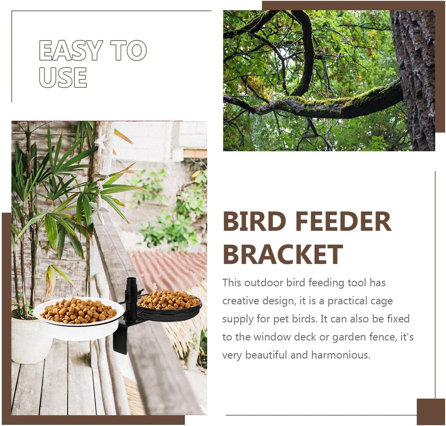 FAVOMOTO Multi-Function Metal Bird Feeder Stand with Washable Mesh Tray Garden and Balcony Deck Mount Bird Food and Water Holder