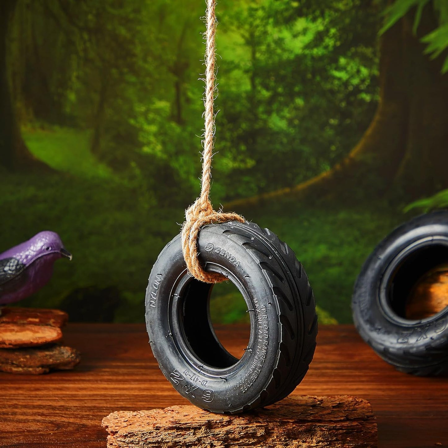 2 Pcs Tire Swing Bird Feeder for Outdoor Hanging 6 x 2 Inches with Rope Special Tire Bird Feeder Seed Catcher for Funny Swing Outside Gift Spring Gifts