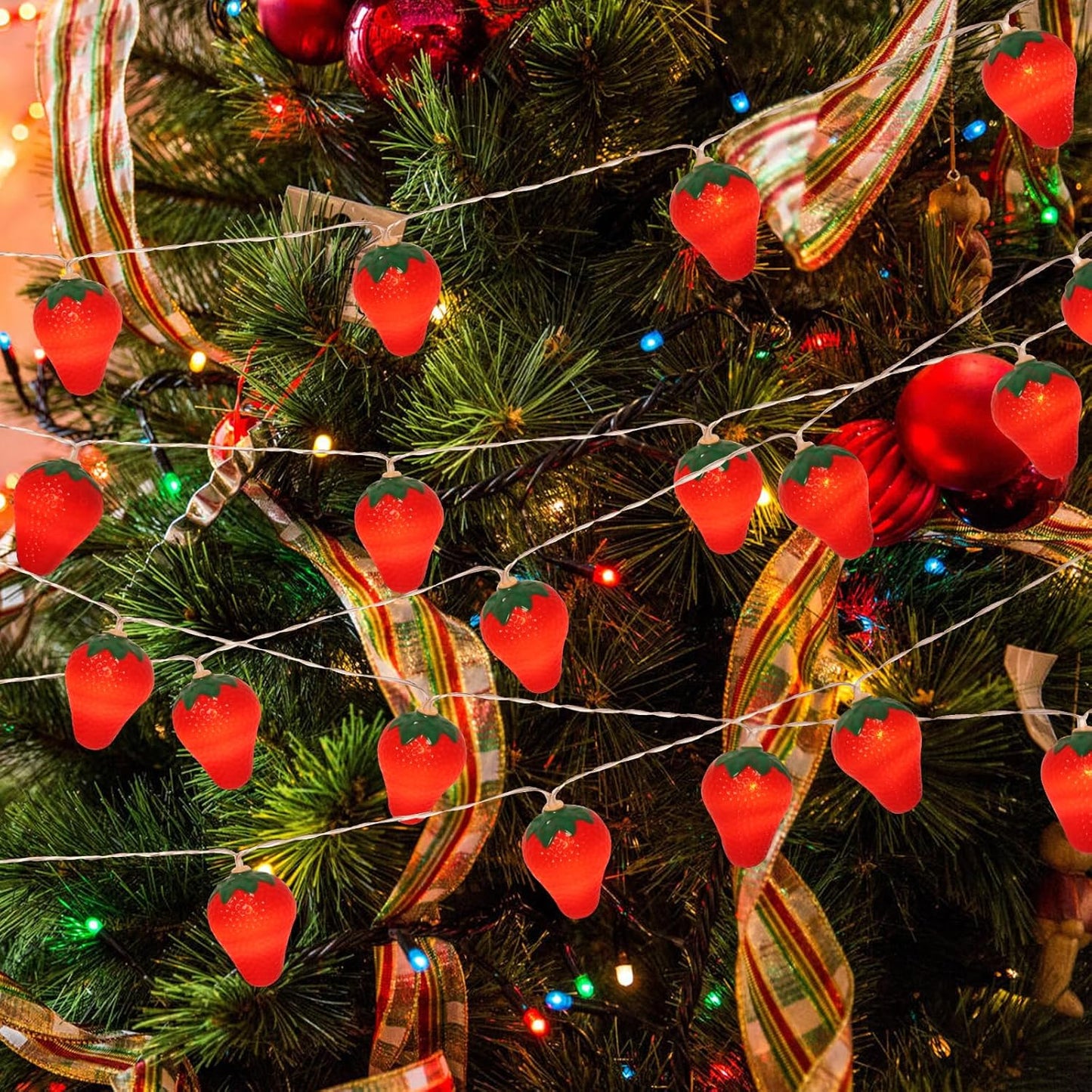 3M 20LED Fruit Strawberry String Lights Battery Powered Indoor Outdoor Lighting Lamp for Wedding Home Birthday Garden Yard Patio Party Christmas Tree Cute Decorations