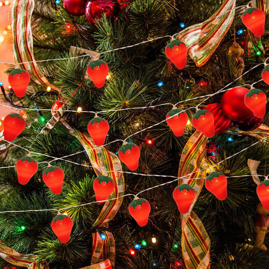 3M 20LED Fruit Strawberry String Lights Battery Powered Indoor Outdoor Lighting Lamp for Wedding Home Birthday Garden Yard Patio Party Christmas Tree Cute Decorations