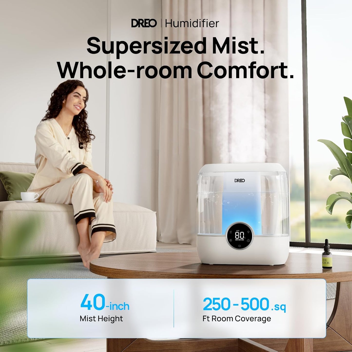 DREO 6L Top Fill Humidifiers for Bedroom, 60H Runtime 28 dB Quiet Supersized Cool Mist Air Humidifiers for Large Room, Baby Nursery, Plant, Indoor, Night Light, Easy to Clean, Precise Humidity Control