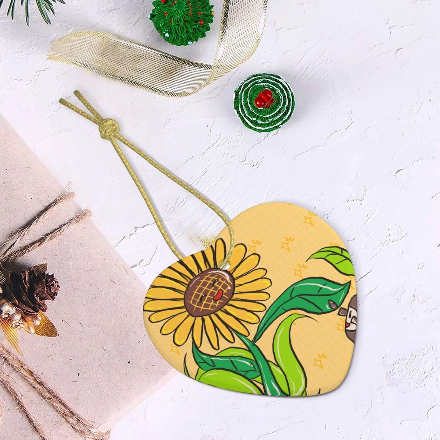 Sunflower Seeds and Sunflowers Heart-Shaped Ceramic Ornaments for Home Wall Decoration, Garden Parties, and Christmas Tree Decorations.
