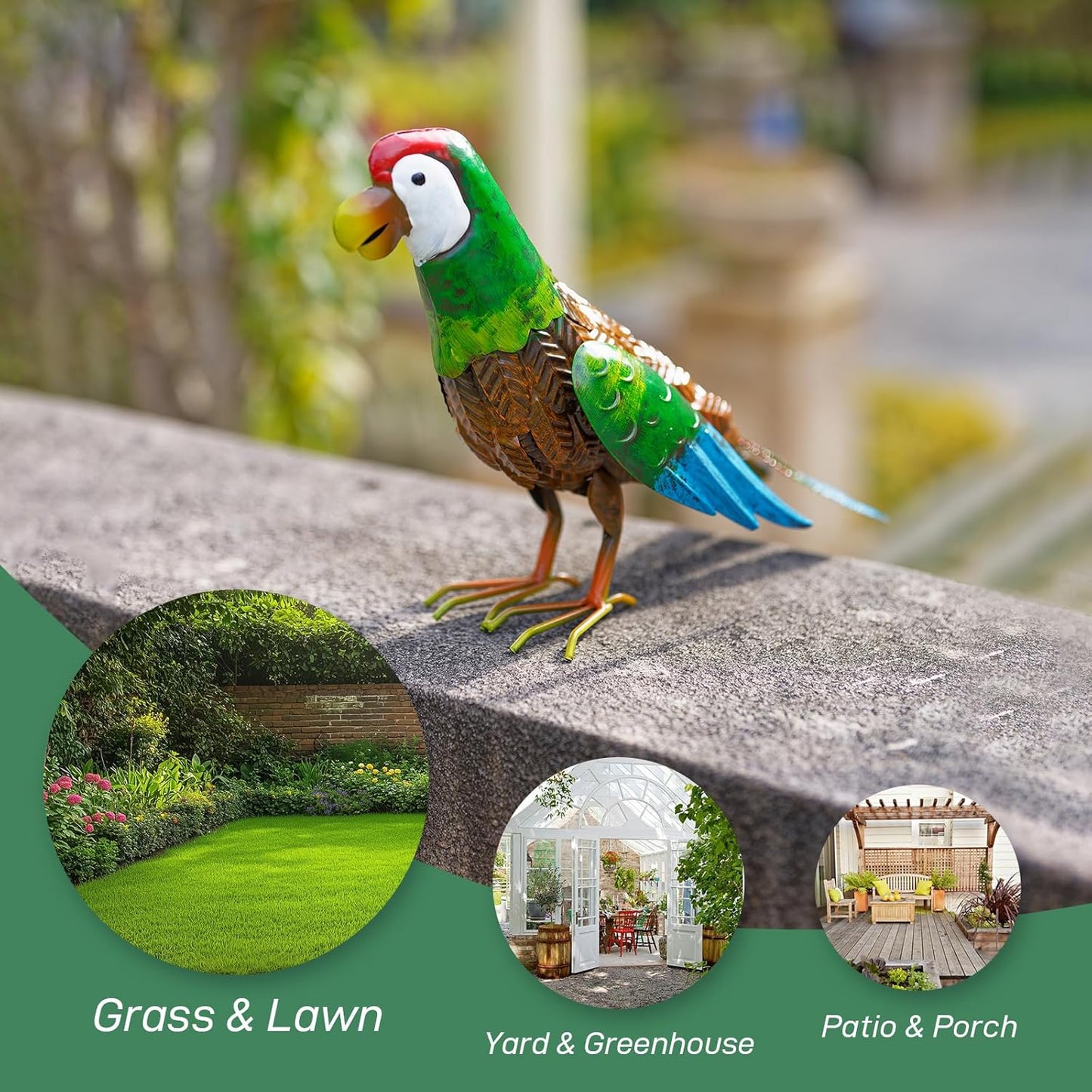 Metal Parrot Garden Statues Outdoor Decor, Parrot Outdoor Sculptures Yard Art Decoration for Patio Lawn Fence Backyard, Gift for Women Moms Grandmas