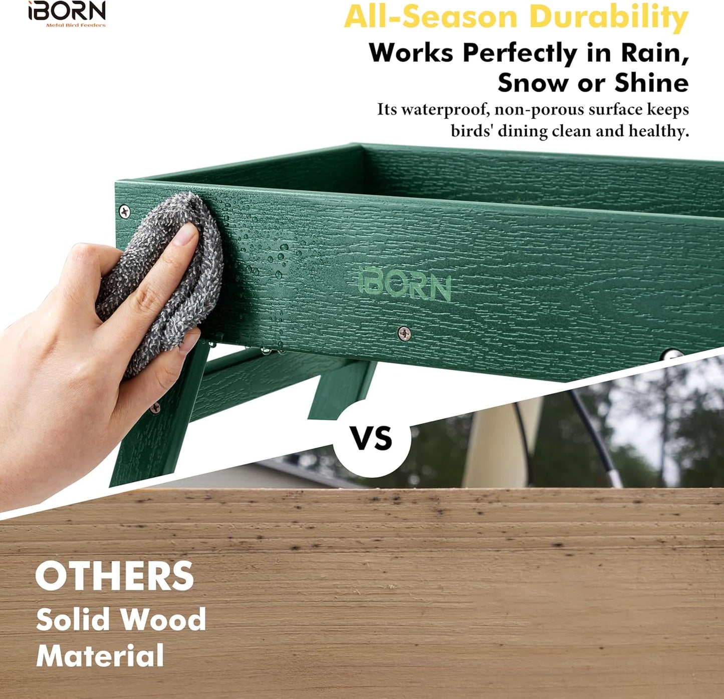 iBorn Ground Bird Feeder, Bird & Squirrel Platform Feeder for Outdoors, WPC Recycled Plastic, 3.6LB Large Capacity, Green