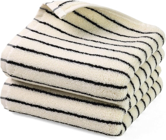 Jacquotha Black and White Striped Hand Towels for Bathroom, Vintage Kitchen Decor, Guest Use, Adults & Kids, Natural Cotton, 14” x 29”