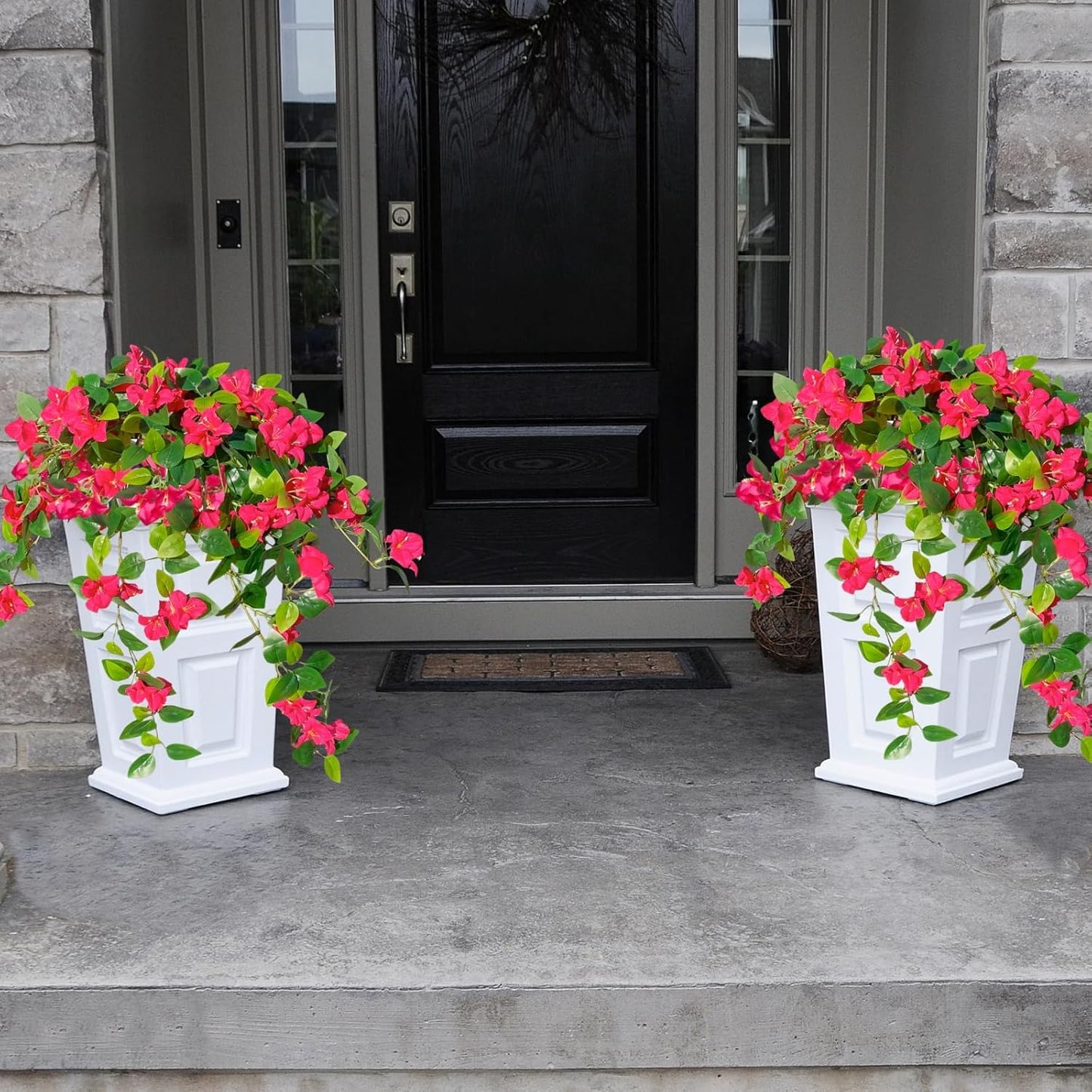 Artificial Faux Bougainvillea Flowers Plants for Outdoor Outside UV Resistant, 2 PCS Fake Silk Long Hotpink Hanging Vines Realistic Look Real for Spring Porch Planter Pot Patio Balcony Yard Decoration