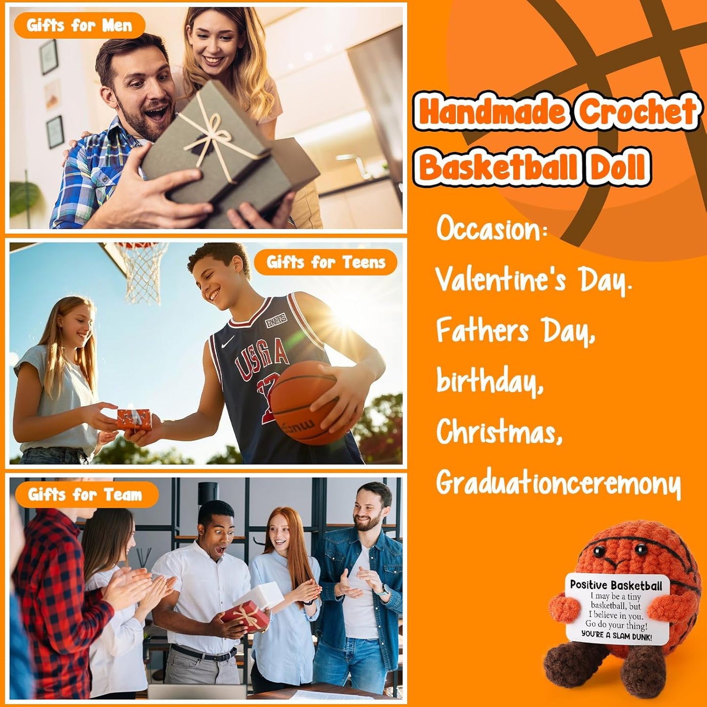 Positive Crochet Basketball Easter Basket Essentials Stuffers for Teenage Boys Girls Easter Gifts for Kids Teens - Emotional Inspirational Support Birthday Gift for Women Men Friends Teammate