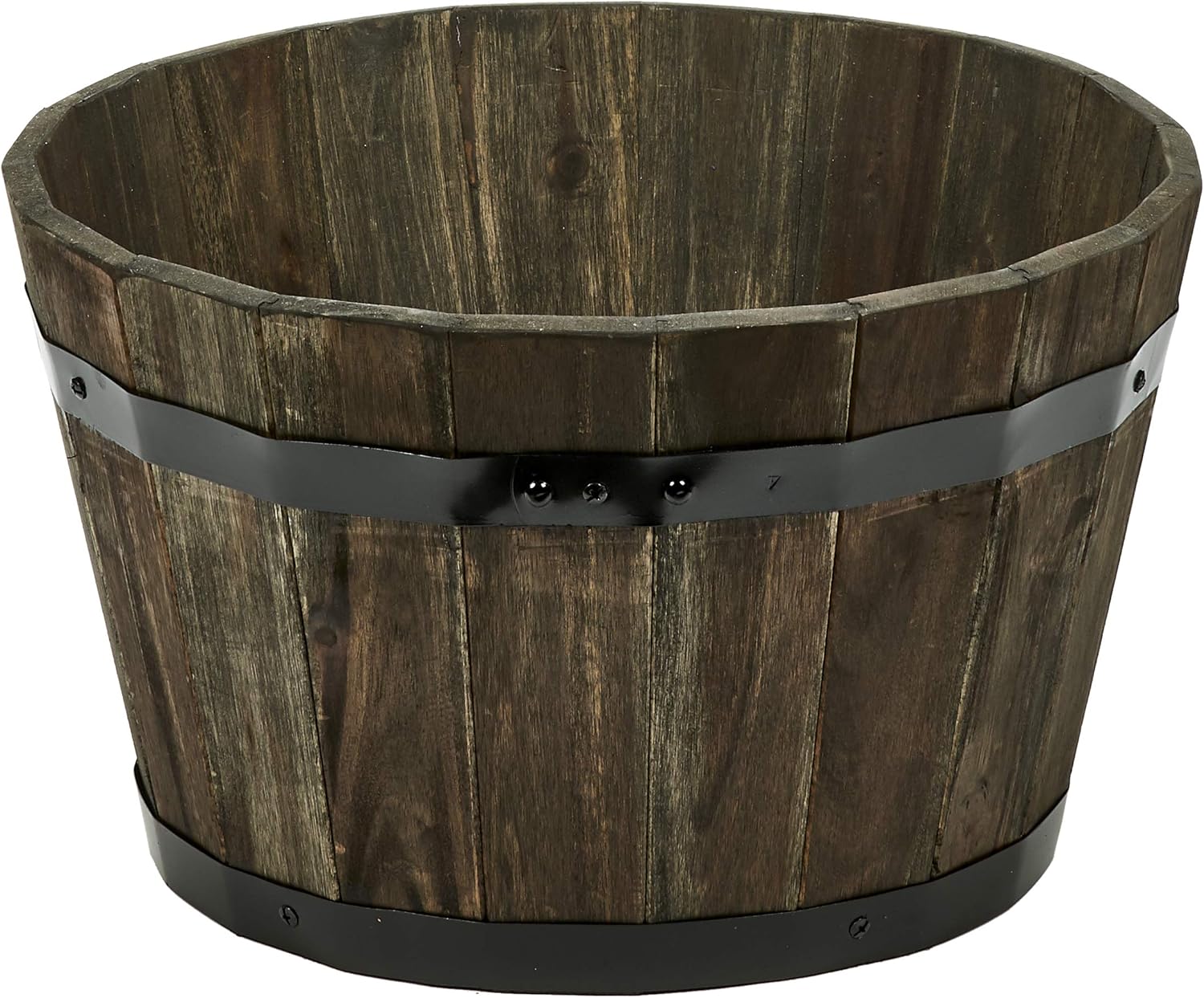 Worth Imports Wood Barrel Planter with Handles Brown Oil 18" X 18" X 1