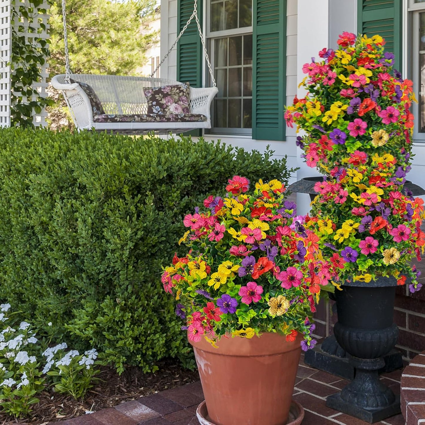 2 Set of 23.6" Outdoor Artificial Flowers UV Resistant, Fake Flowers Bush with Stakes, Lifelike Outdoor Faux Plants with 60 Branches for Garden, Patio, Porch Decor