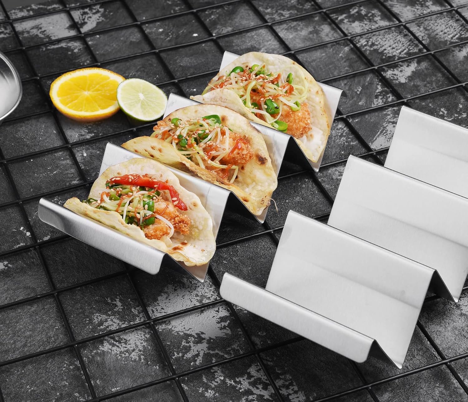 Taco Holders 4 Packs - Stainless Steel Taco Stand Rack Tray Style, Ove