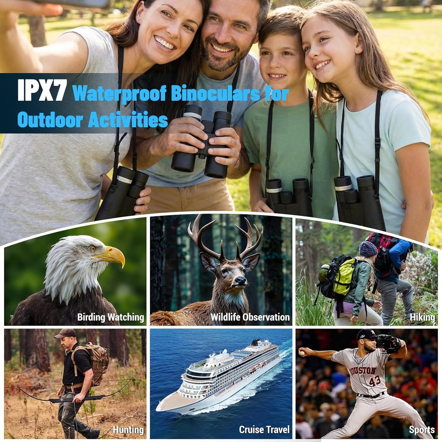 10x42 HD Binoculars for Adults High Powered - Large View Lightweight Compact Binocular with BAK4 Prism FMC Lens Carrying Bag - IPX7 Waterproof Binoculars for Bird Watching Hunting Travel