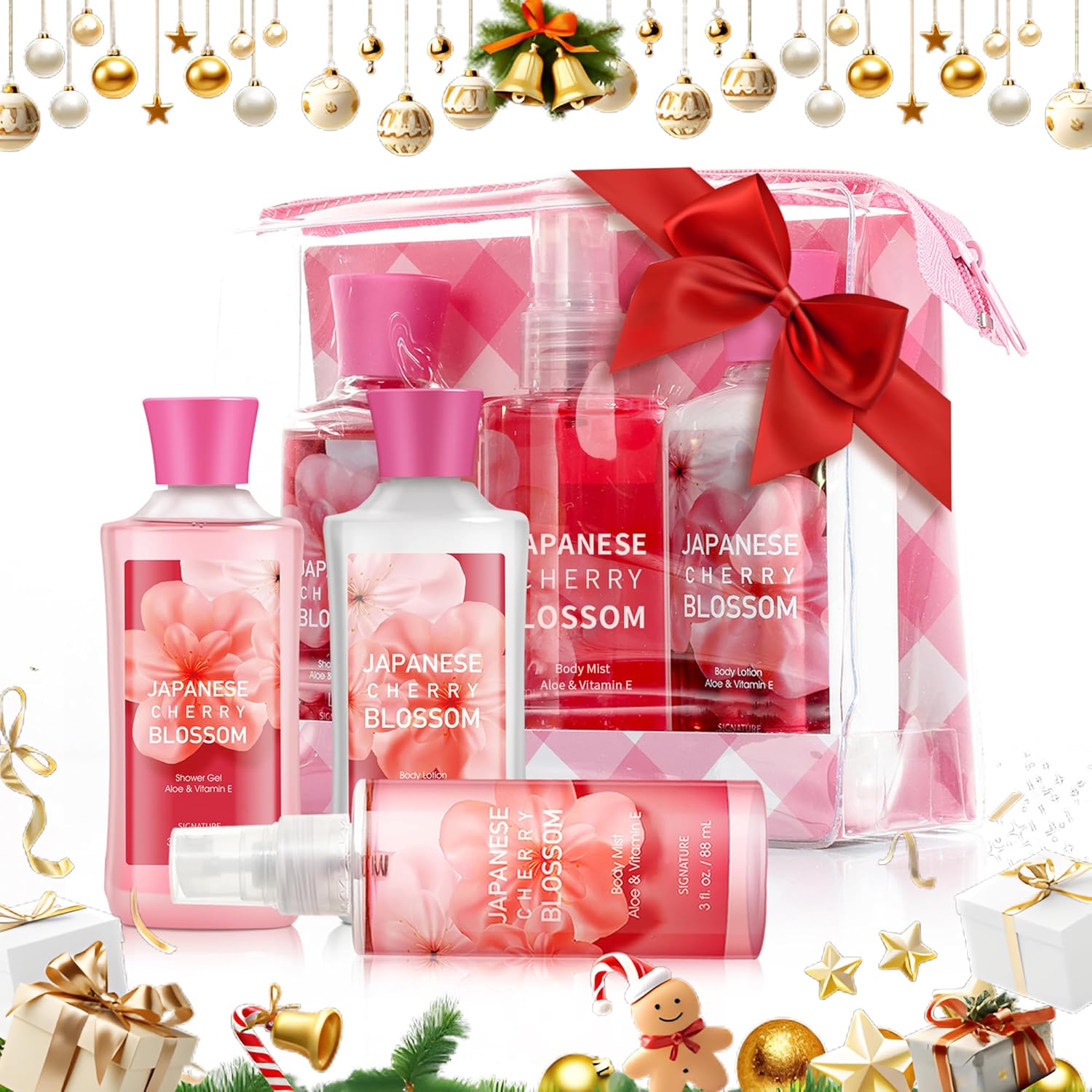 Bath Gift for Women and Girls, Japanese Cherry Blossom Spa Set With Na