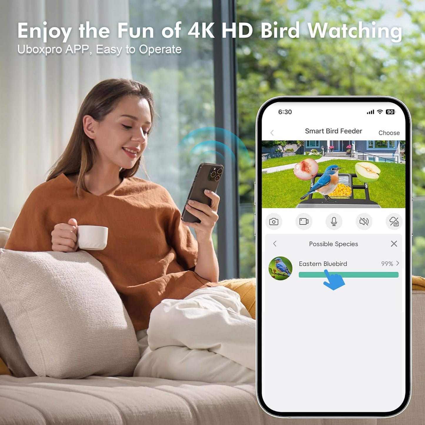Smart Bird Feeder with Camera Solar Powered, 4K HD Live Video Bird Camera Feeder with AI Identifies,App Control,Instant Arrival Alert,Auto Capture,Motion Detection,IP65 Waterproof Bird House