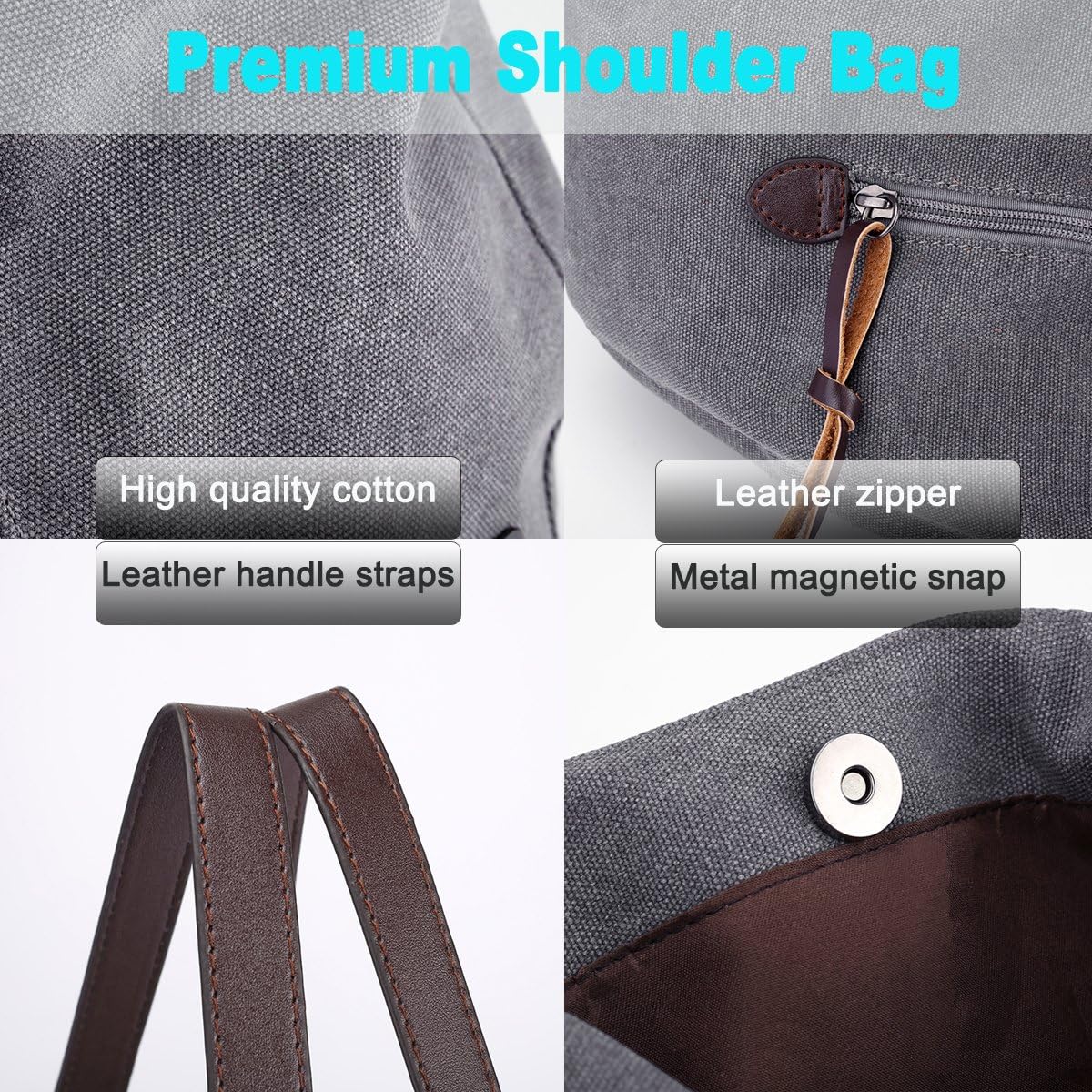 DOURR Women's Multi-pocket Shoulder Bag Fashion Cotton Canvas Handbag 
