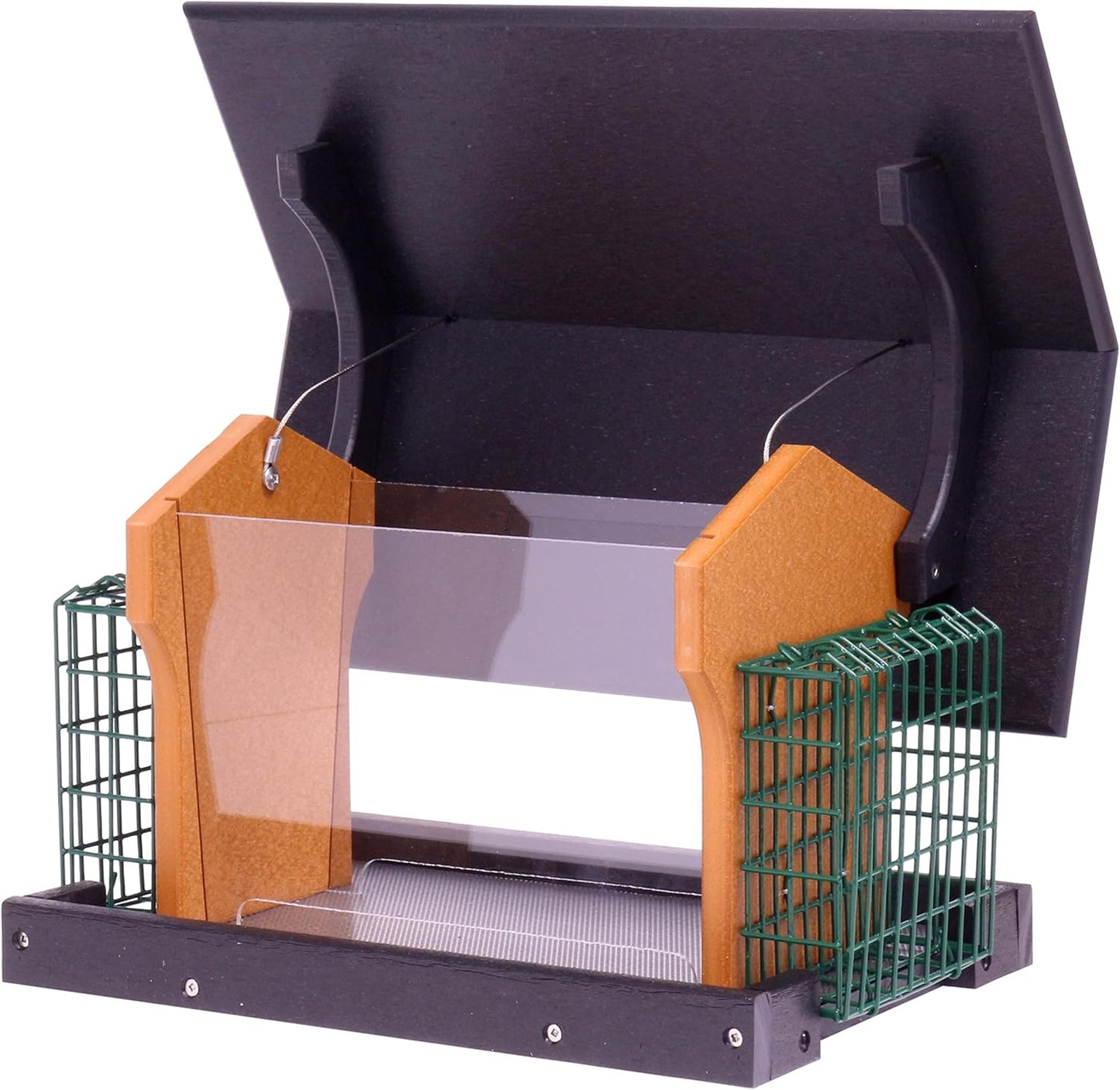 AmishToyBox.com Deluxe Bird Feeder with Suet Holders, Made with Eco-Friendly Poly Lumber (Black/Cedar)