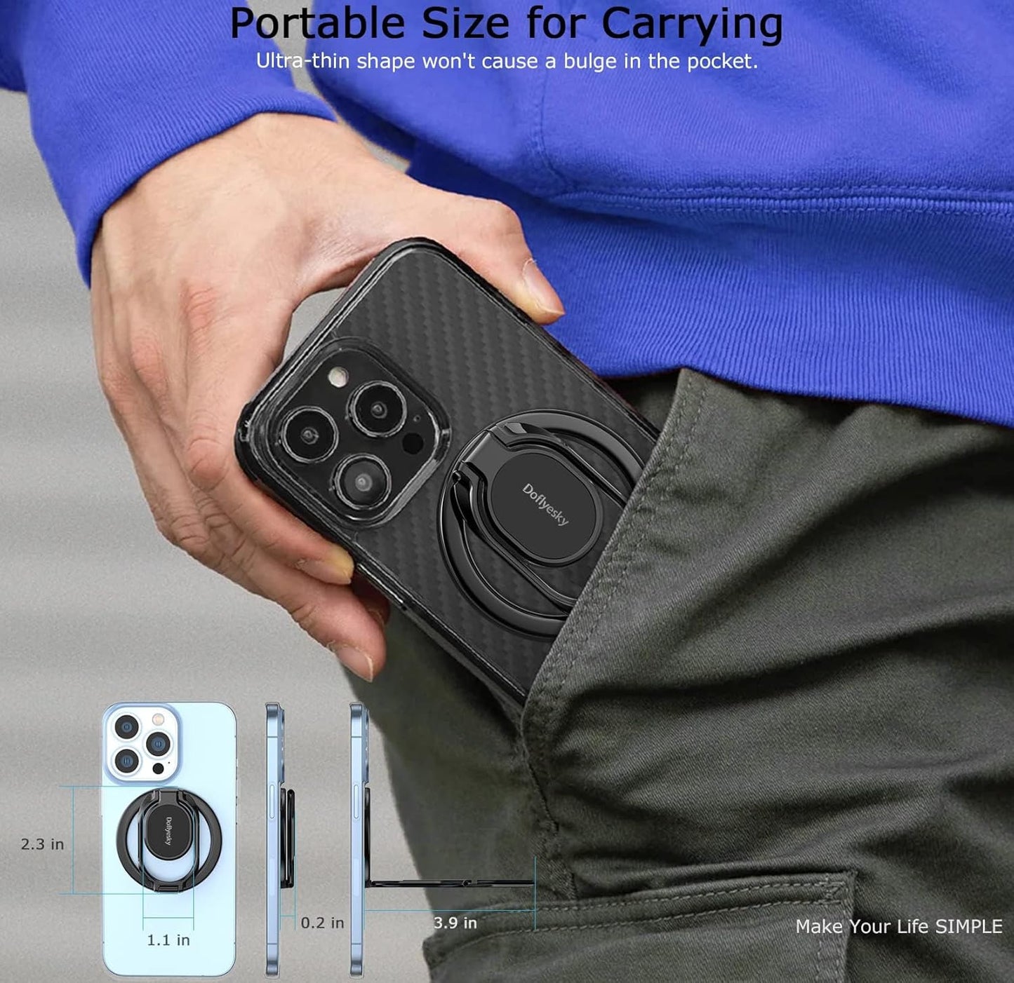 Magnetic Phone Ring Holder with Magsafe, Double Adjustable Gym Finger 